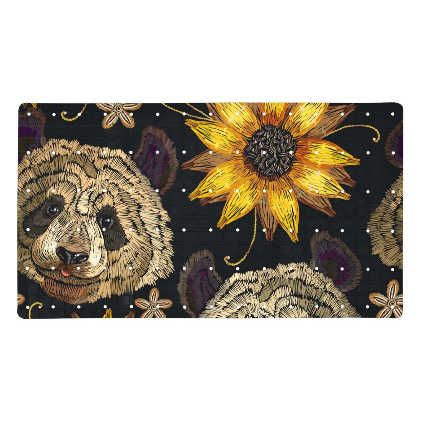 Non-Slip Panda & Sunflower Retro Bath Mat with Suction Cups - 15.7x27.9 Inch Absorbent Shower Mat for Bathroom, Bathtub & Floor - Washable Anti-Skid Bathtub Mat with Drain Holes | Perfect for Kids, Pets & Wet Areas