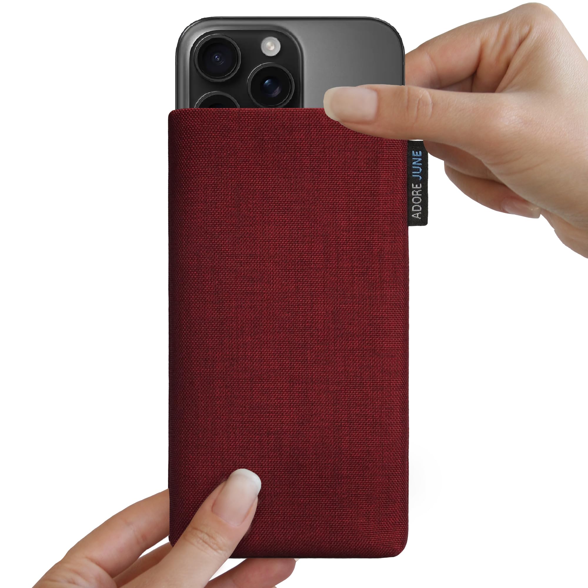 Adore June Classic Bordeaux-Red Protective Case for iPhone 16 Pro Max 2024 | Durable Textile Workbench Pouch with Screen Cleaning Feature | Perfect for Office, Travel & Everyday Protection
