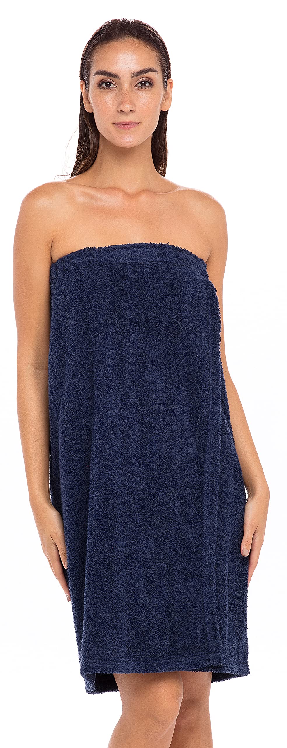 Premium Women's Terry Cotton Spa Bathrobe Wrap - Soft, Absorbent & Adjustable for Shower, Pool & Beach - Navy Blue L/XL Size - Perfect for Relaxation, Yoga & Spa Days