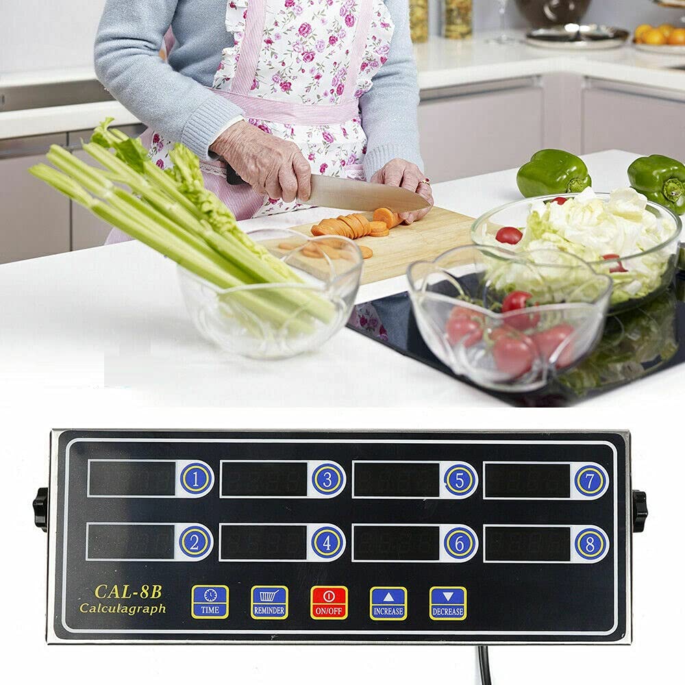8-Channel Digital Kitchen Timer with Loud Alarm - Commercial Stainless Steel Cooking Timer for Restaurants, Bakeries & Home Use - Perfect for Burgers, Baking & Multi-Task Cooking (110V)