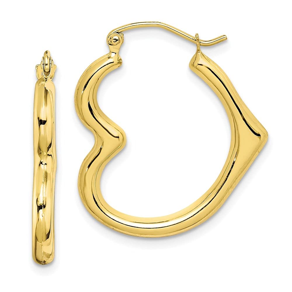 10K Yellow Gold Hollow Heart Hoop Earrings for Women - Elegant Fine Jewelry Gift for Valentine's Day, Anniversary & Special Occasions