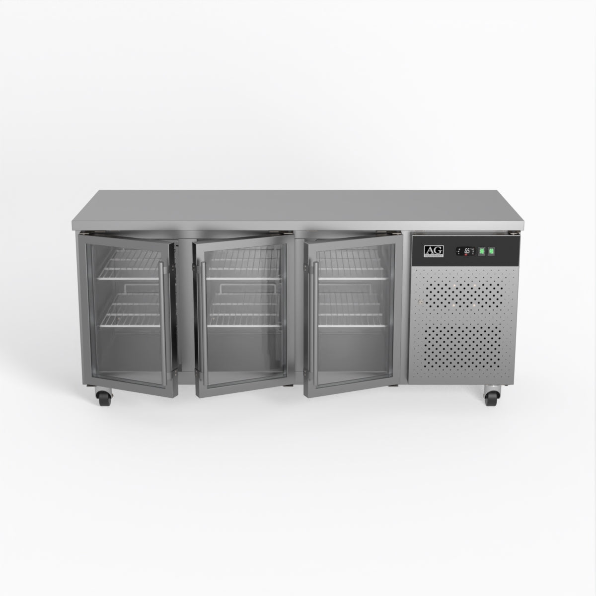 Commercial Glass Door Refrigerator - 3 Door Under Counter Display Fridge with 700mm Depth for Restaurants, Cafes & Retail Stores