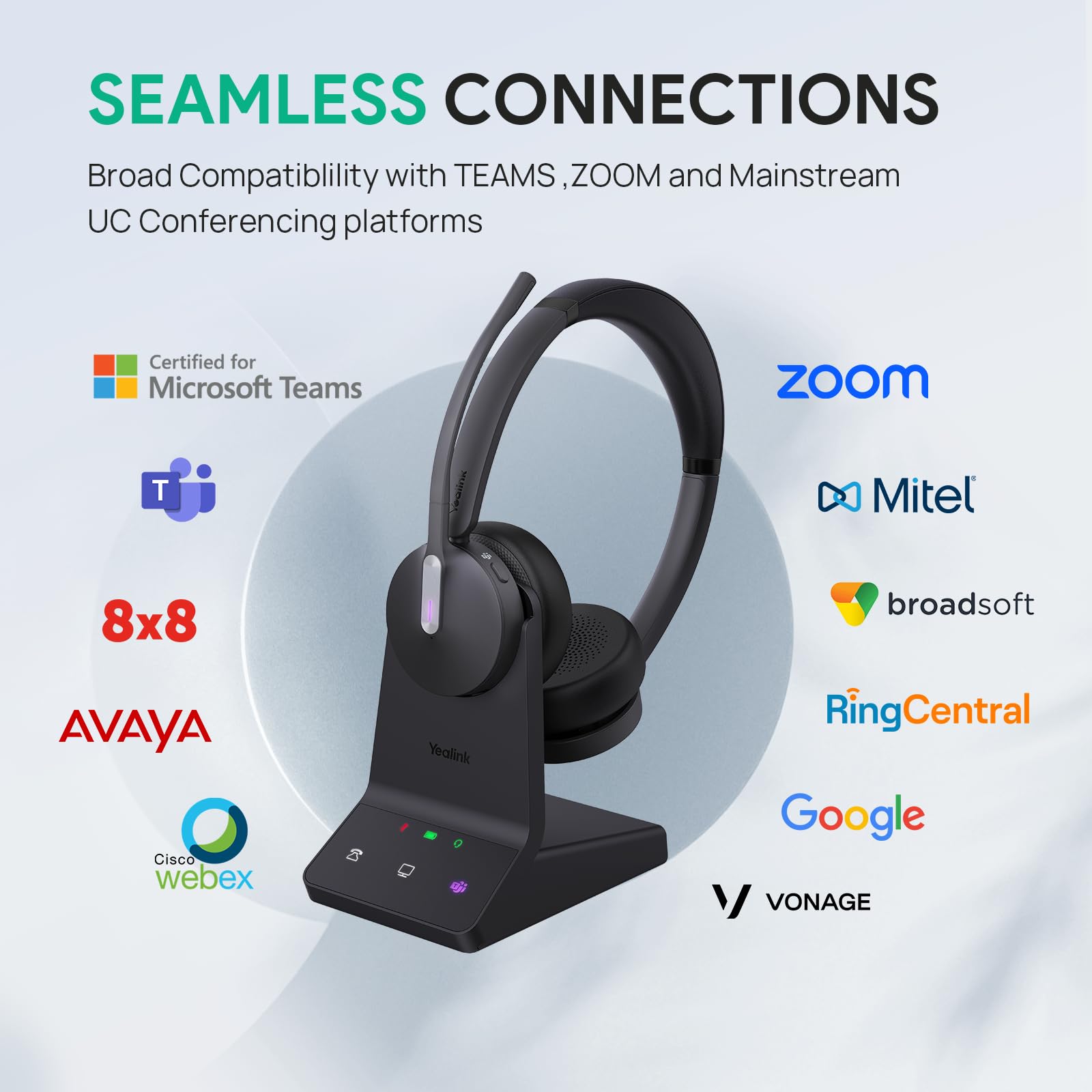 Yealink WH64 Mono Teams Wireless Headset - DECT & Bluetooth Dual-Mode Headphones with 3X Mic, 606 ft Range, 26H Talk Time - Office Headset for Desk IP Phone, PC & Cell Phone | Perfect for Remote Work, Video Calls & Business Communications
