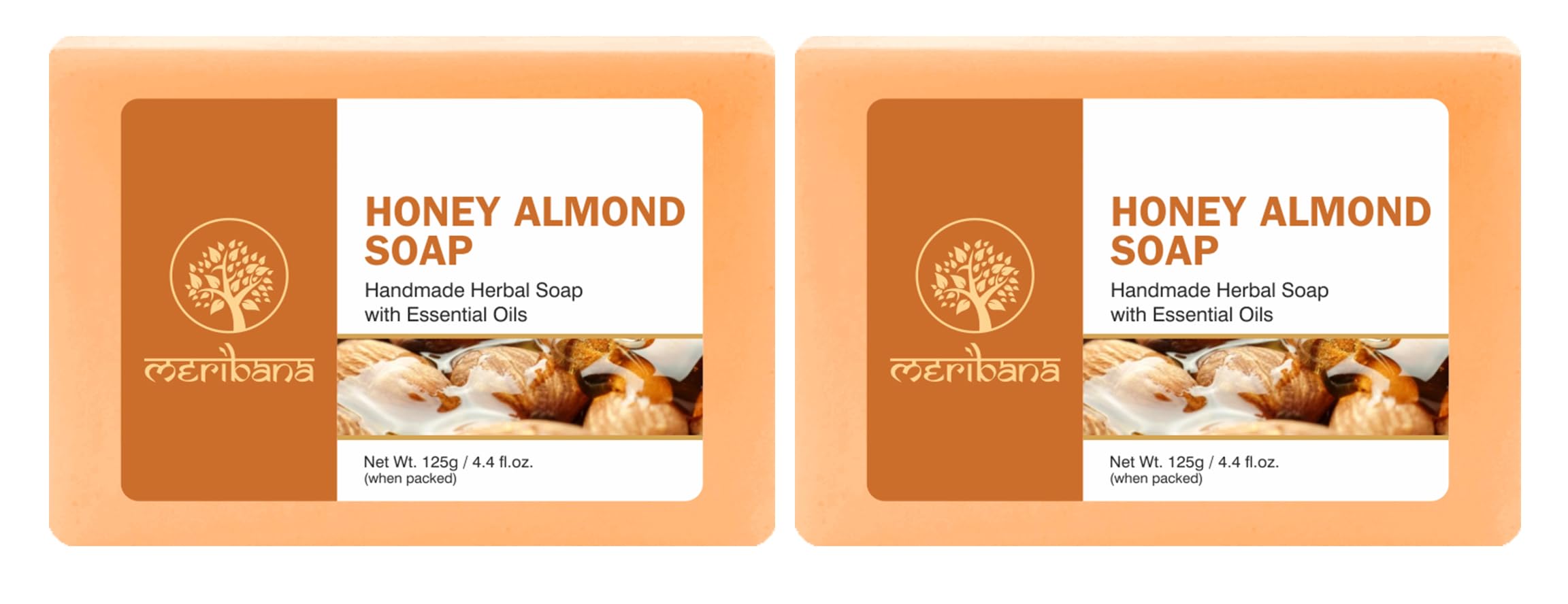 MeriBana Handmade Honey & Almond Soap Bar (2 Pack, 4.4 oz Each) - Natural Moisturizing & Exfoliating for Dry Skin - Perfect for Shower, Bath & Gift Giving