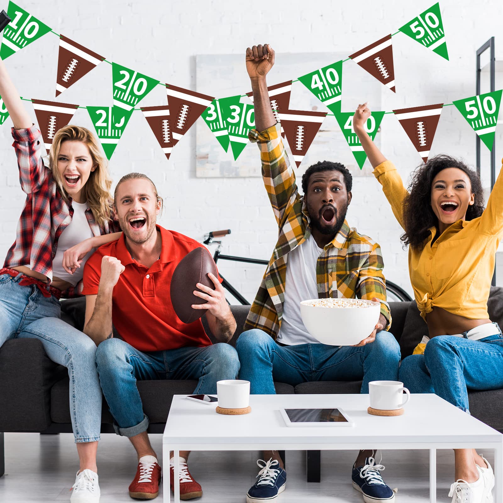 American Football Party Decorations - Triangle Pennant Bunting Flags for Birthday, Tailgate & Game Day Decor | Football Theme Party Supplies
