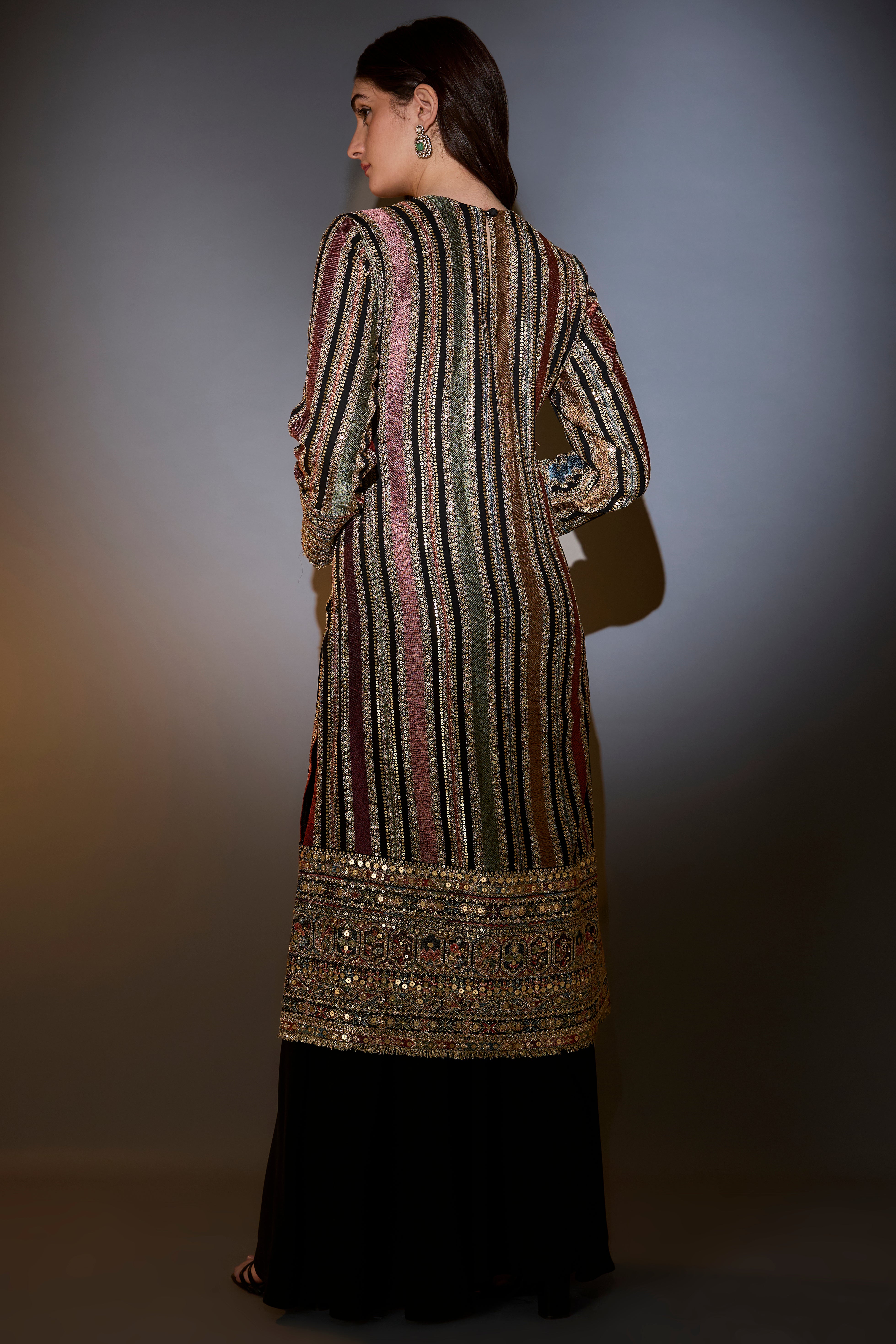 Exquisite Multi-Color Striped Suit Set with Intricate Thread & Zari Work - Matching Sharara & Dupatta - Perfect for Weddings, Festivals & Special Occasions