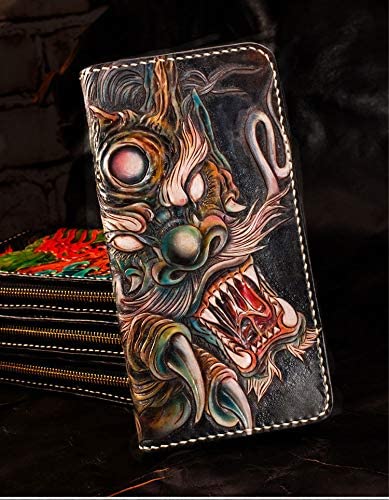 Handcrafted 3D Genuine Leather Men's Wallet - Black Dragon Engraved Biker Wallet with Custom Personalization | Perfect for Motorcycle Riders, Gift Giving & Everyday Carry (EDC)