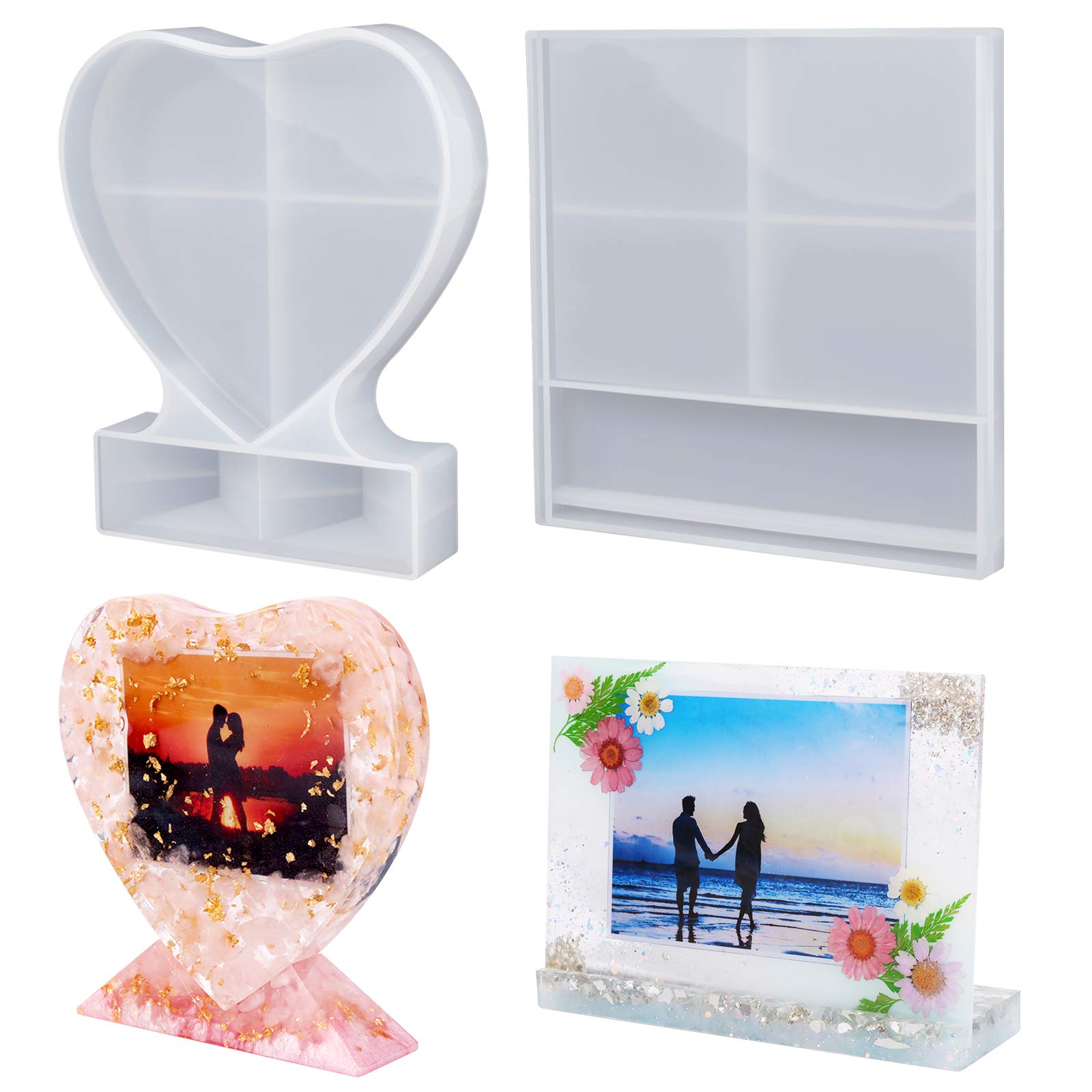 Premium Large Silicone Epoxy Resin Molds - Rectangle & Heart Picture Frame Molds for DIY Home Decor, Table Centerpieces, Wall Art, and Craft Projects