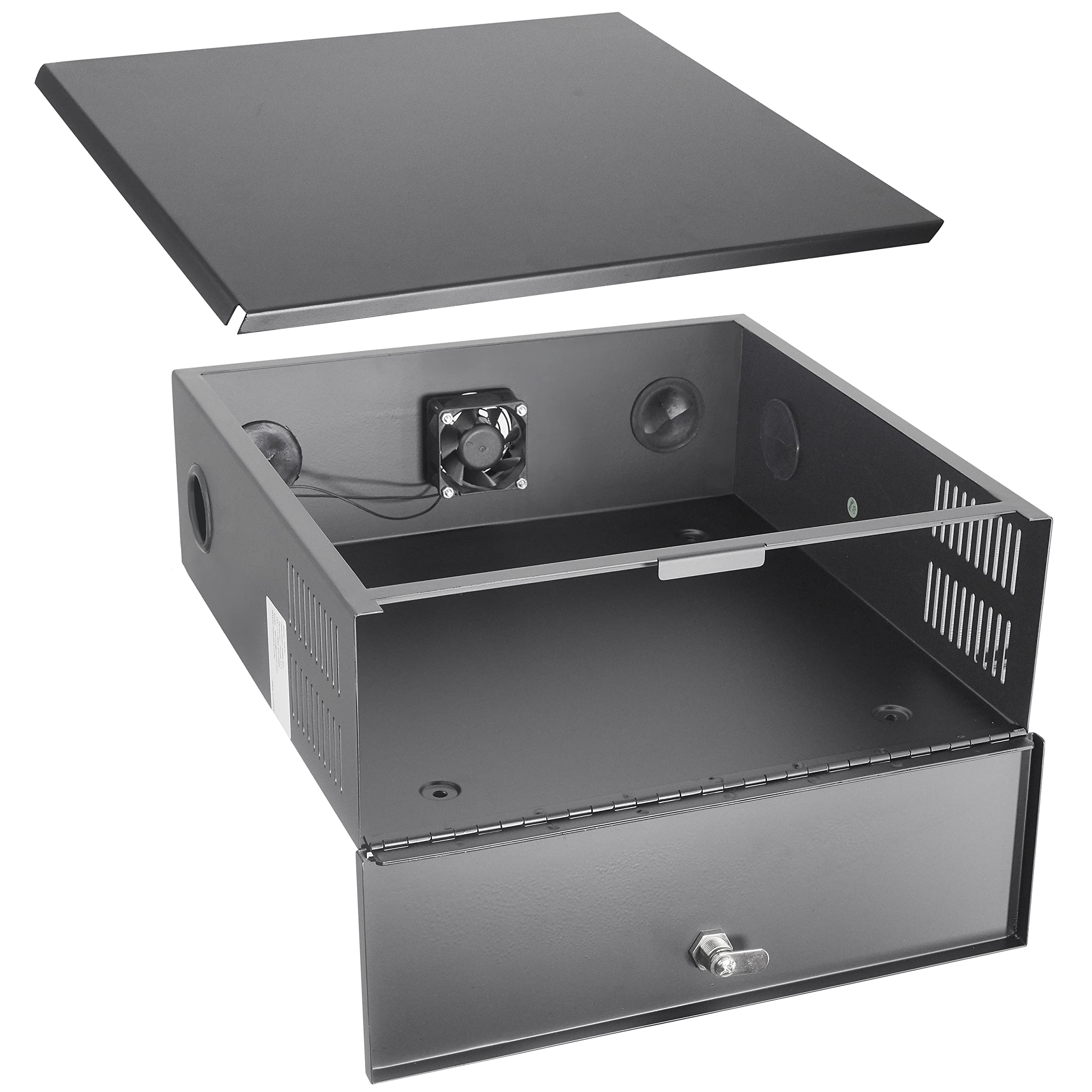 15.5 x 15.5 x 5.5 Inch Heavy Duty DVR Security Lock Box with AC Fan & Removable Lid - 18 Gauge Steel Storage Locker for DVR Equipment & Security Camera Enclosure - Ideal for Home, Office & Commercial Surveillance Systems