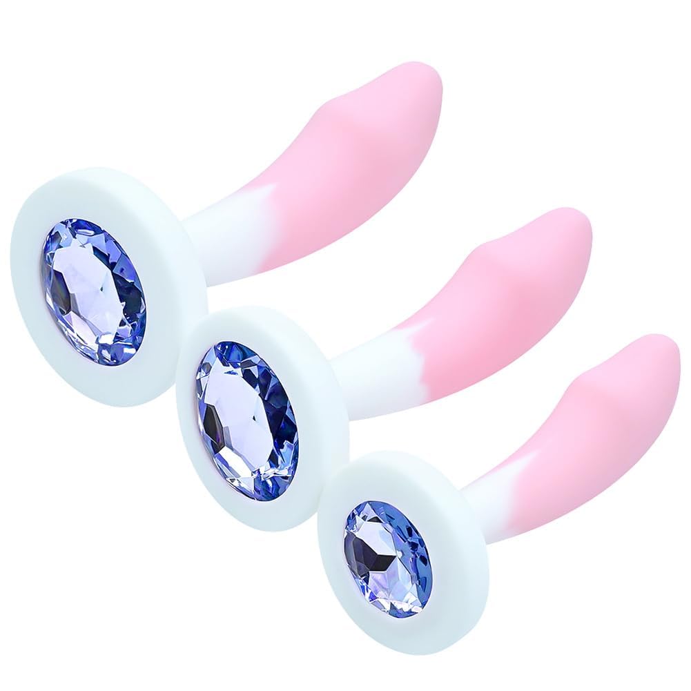 FST Anal Trainer Set - 3 Pcs Silicone Anal Plugs with Curved Head for G-Spot Stimulation | Jeweled Base Prevents Slippage | Beginner Friendly Butt Plugs for Men, Women & Couples | Perfect for Solo Play, Couples Exploration & BDSM Scenes