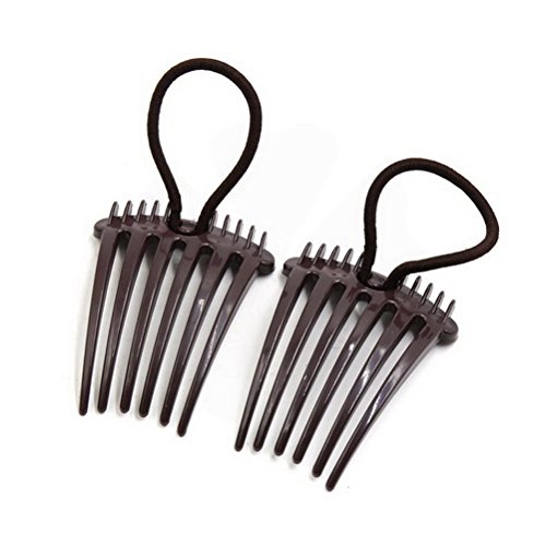 2pcs Coffee Brown Hair Volume Boost Inserts - Clip-in Hair Extensions for Ponytail & Bun - Thickening Comb with Elastic Band by Unoopler - Perfect for Parties, Weddings & Everyday Styling
