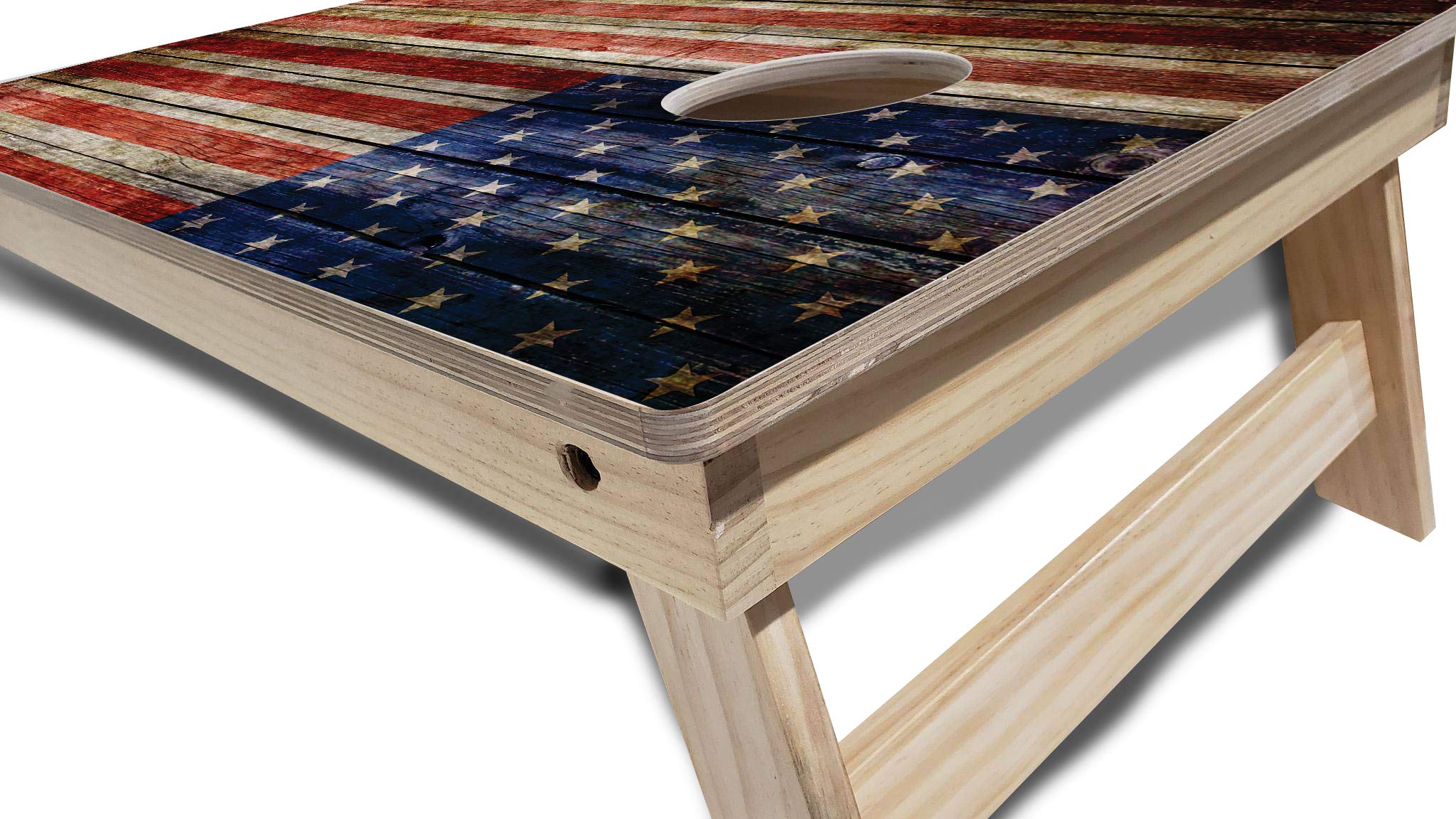 Tournament Grade Cornhole Game Set - 2 Professional 4'x2' Rustic Flag Cornhole Boards, Carrying Case & 8 Bags (LED Lights Option) | Perfect for Tailgating, Backyard Parties & Outdoor Events