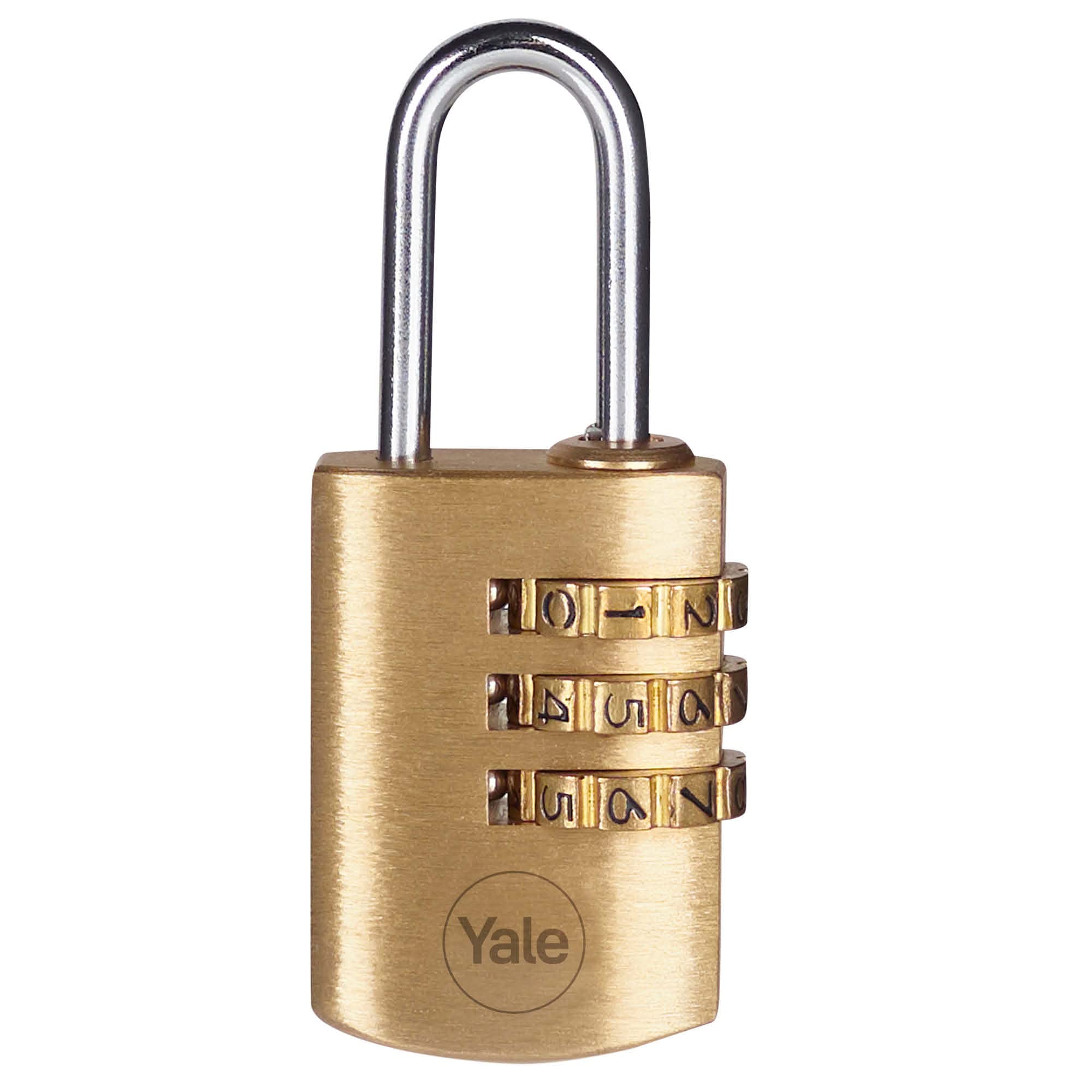 Yale Y150B/22/120/1 Brass Combination Padlock - 22mm Standard Security Lock with 3-Dial Steel Shackle - Perfect for Lockers, Toolboxes & Storage Units