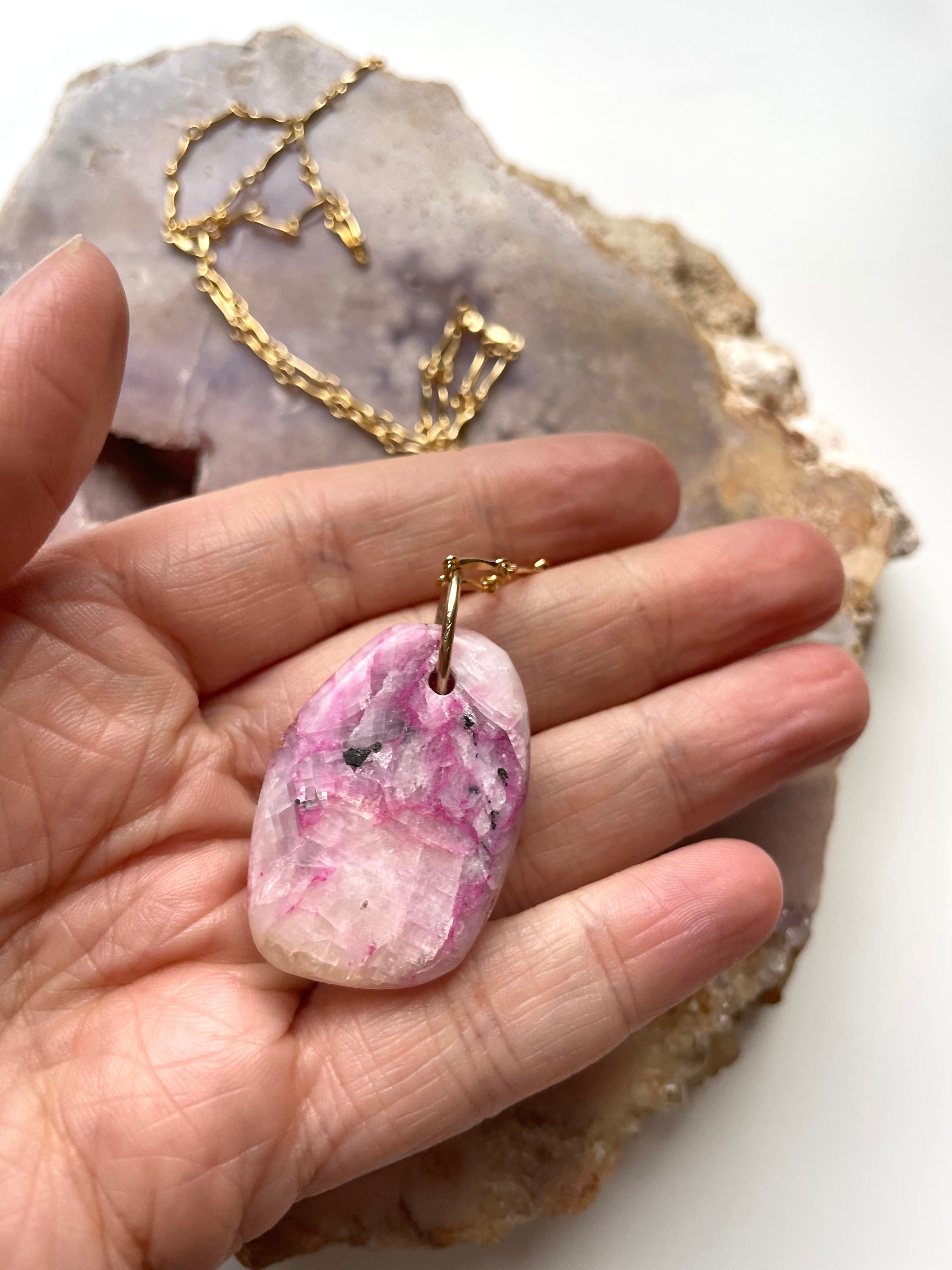Pink Cobalto Calcite Statement Necklace - Handmade Gemstone Jewelry for Women, Boho Chic Necklace for Party, Wedding & Special Occasions