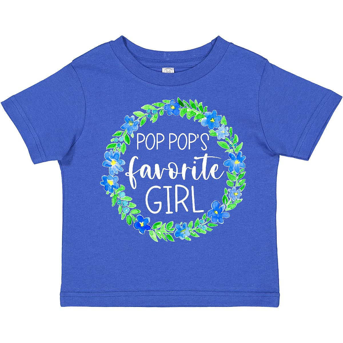 Pop Pop's Favorite Girl Blue Floral Wreath Toddler T-Shirt | Cute Kids Graphic Tee | Perfect for Grandparents Day, Family Photos & Casual Outfits