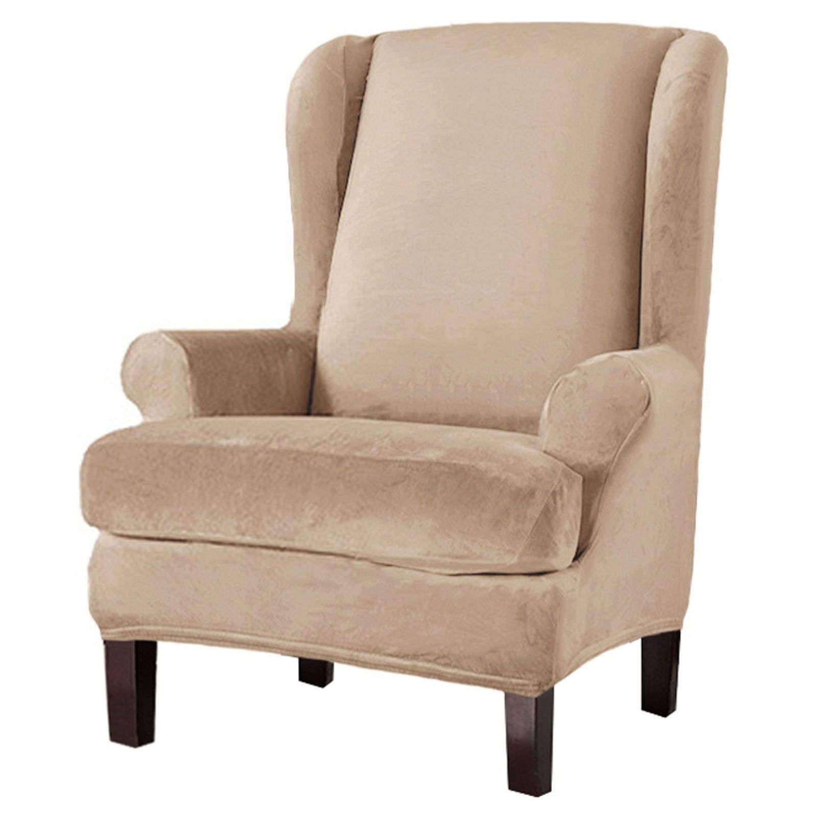 JHLD Stretch Wing Chair Slipcover - Velvet Wingback Chair Cover with Soft Elastic, 2-Piece Set in Brown | Perfect for Living Room, Nursery & Pet-Friendly Furniture Protection