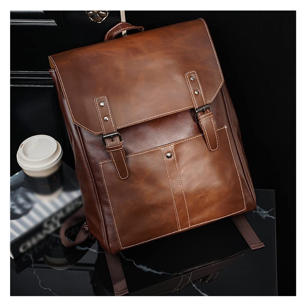 Vintage PU Leather Backpack for Men - 14 Inch Laptop Bookbag, Casual Rucksack for School, College, Travel & Daily Use (Brown, One Size) - Perfect for Work, Weekend Trips & Outdoor Adventures