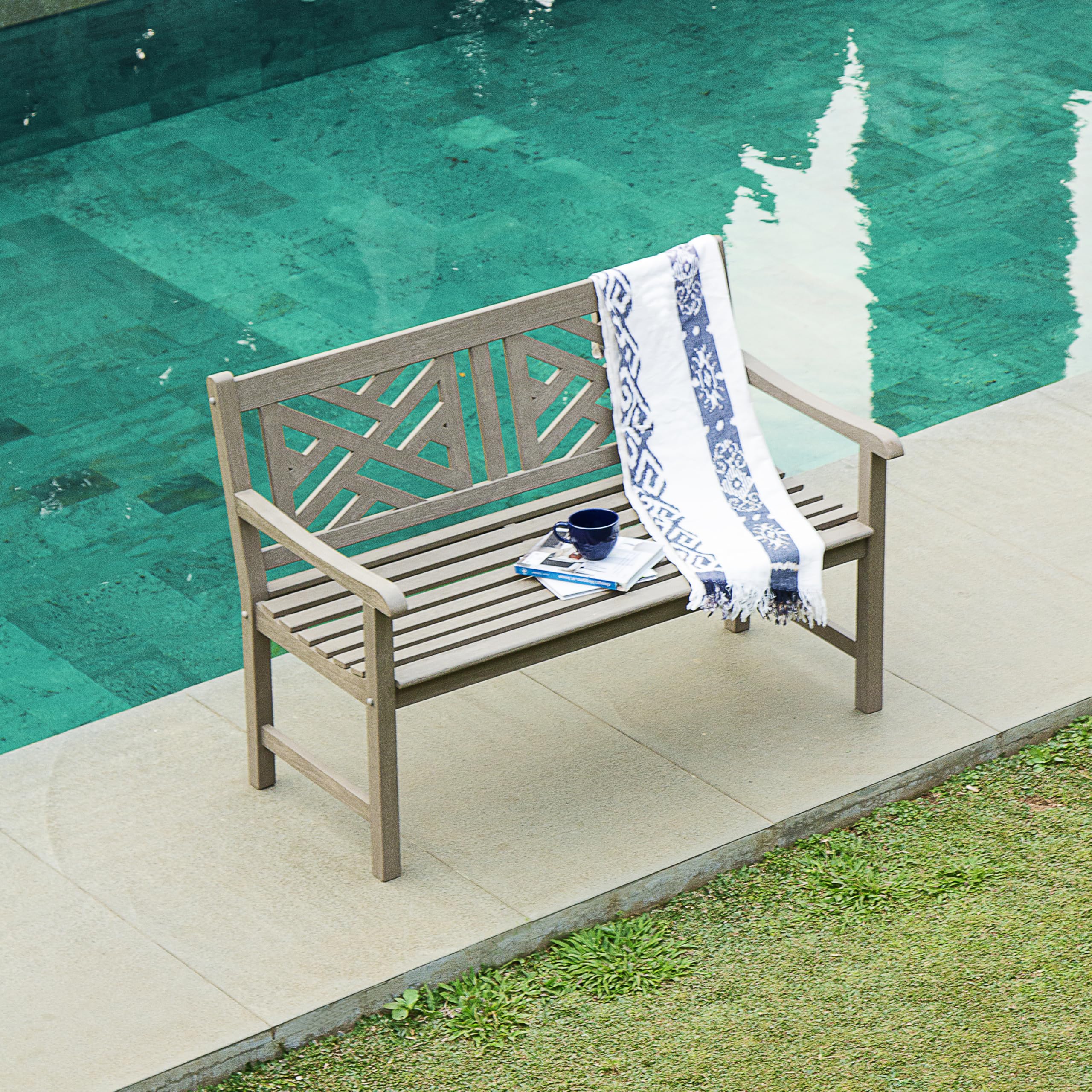 Cambridge Casual 4-Foot Outdoor Garden Bench for Patio Furniture - Weathered Gray Finish - Perfect for Backyard, Garden, Deck or Porch Seating