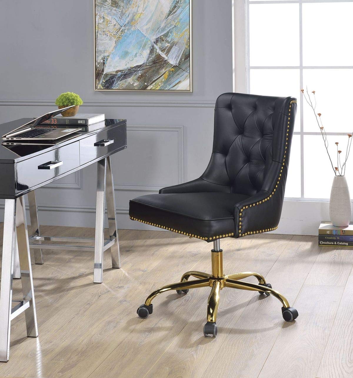 Premium Black PU & Gold Executive Office Chair - Ergonomic Managerial Computer Chair for Home, Living Room & Bedroom - Ideal for Work, Gaming & Relaxation