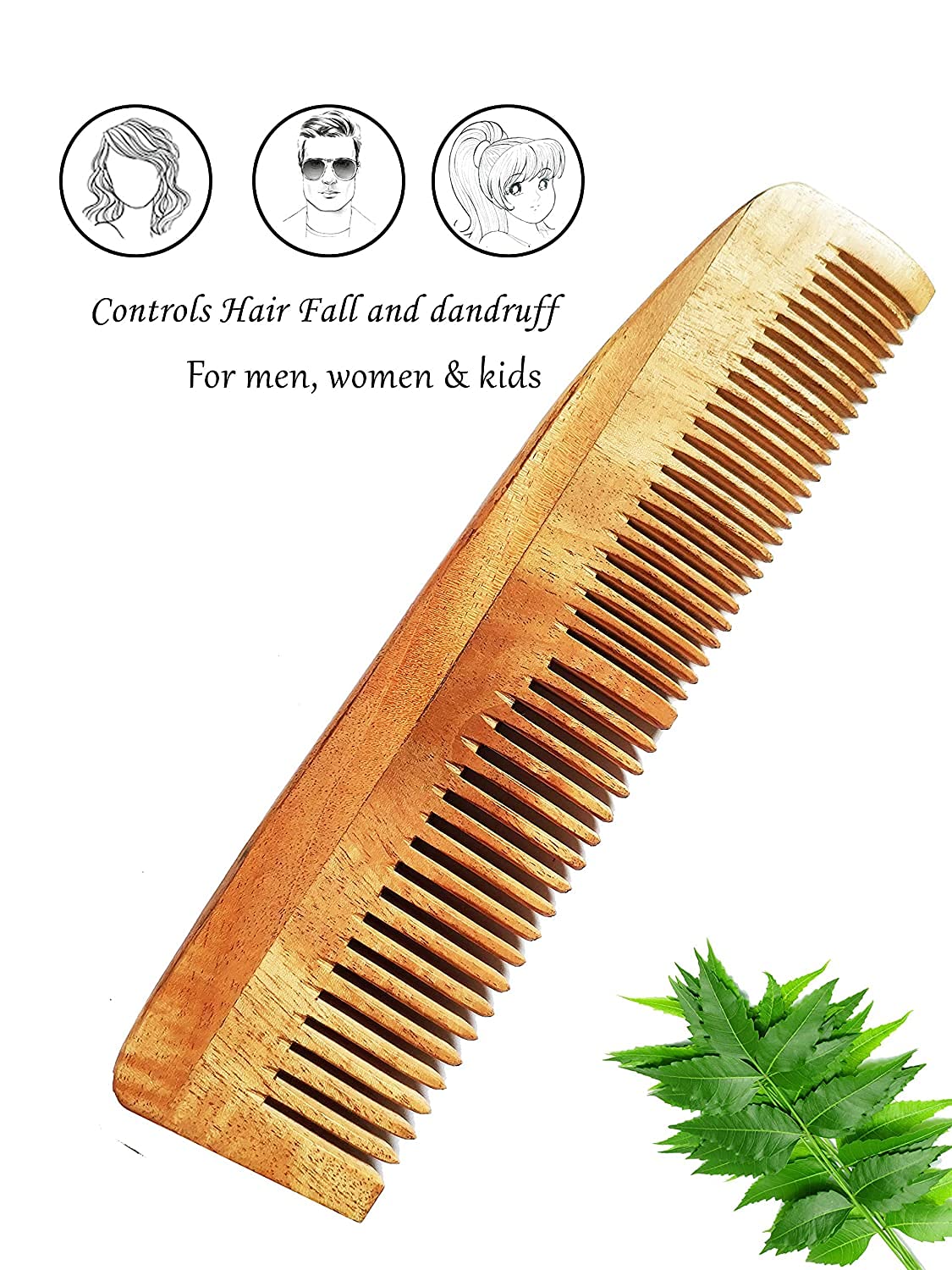 Natural Neem Wooden Comb for Men, Women & Kids - Anti-Dandruff, Hair Growth, Non-Static, Wide Teeth Design - Perfect for Daily Hair Care & Scalp Massage at Home