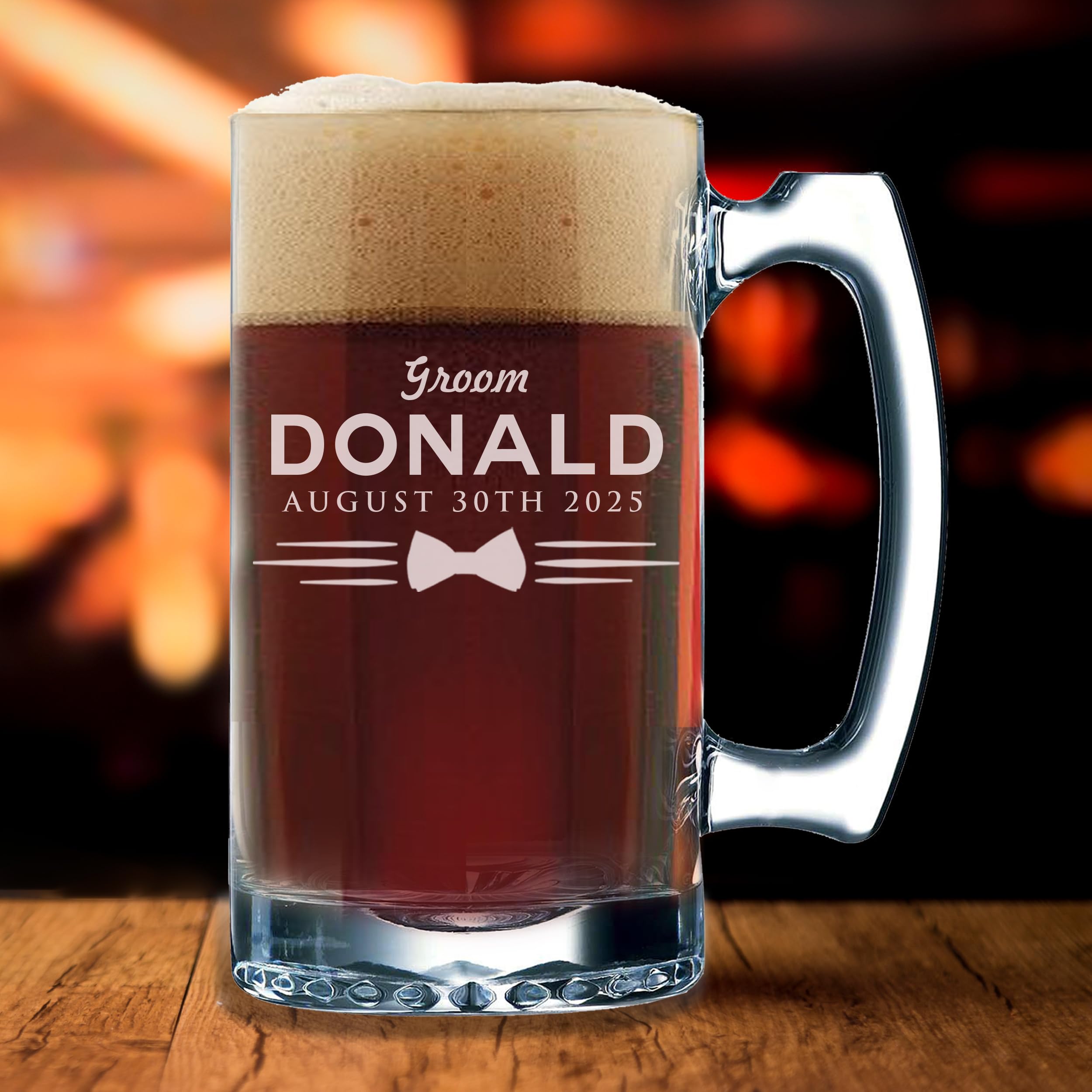 Personalized Groomsmen Beer Mugs Set - Custom Engraved 12oz Uniform Style Glass Mugs for Wedding Party Gifts, Bachelor Party & Man Cave Decor