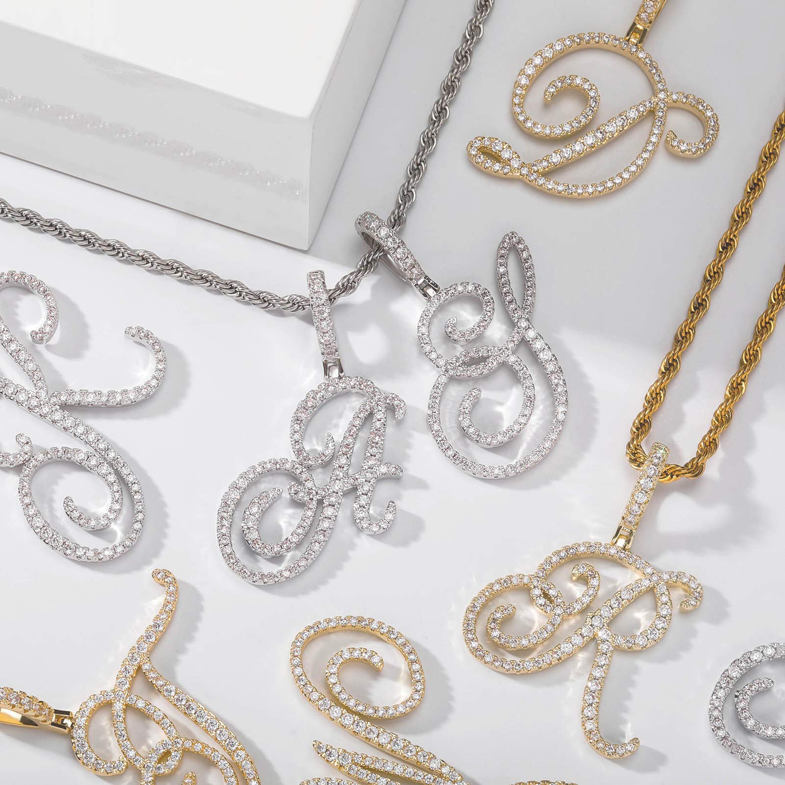 Large Initial Necklace for Women - Gold & Silver Plated Cubic Zirconia Letter Pendant with Rope Chain | Elegant Personalized Jewelry Gift for Birthday, Anniversary & Everyday Wear