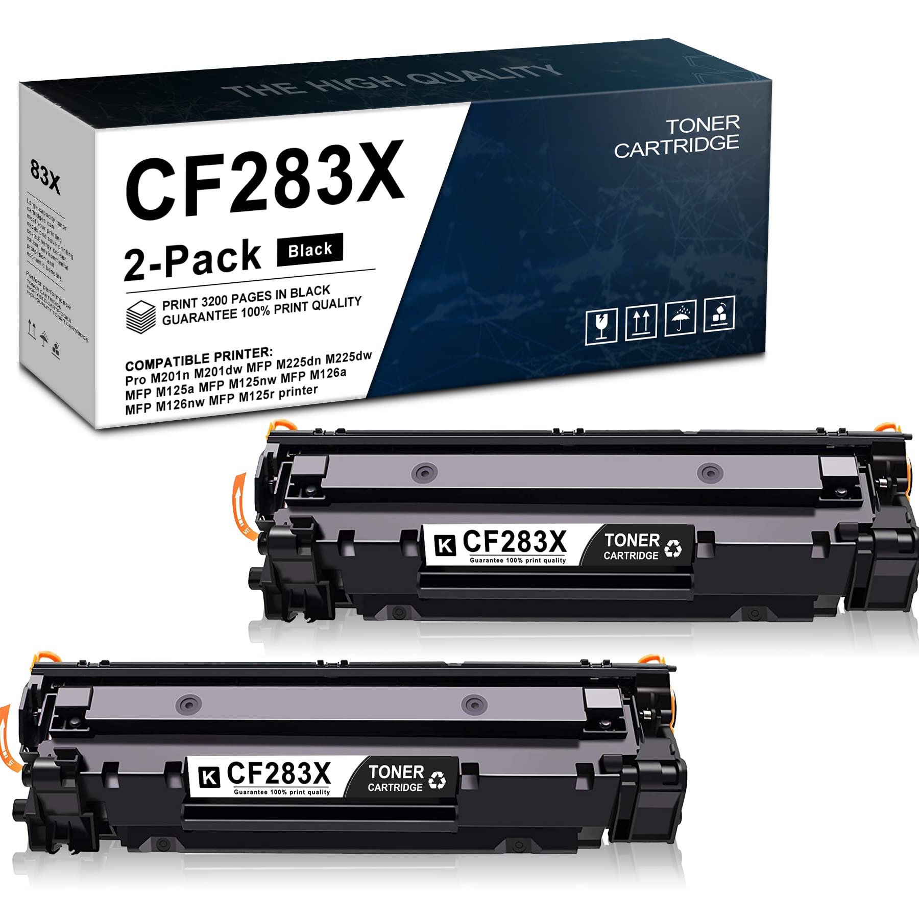 2 Pack Black Toner Cartridge Replacement for HP M201n M201dw MFP M225dn M225dw M125a M125nw M126a M126nw M125r M125ra M125rnw M128fp Printers - High Yield CF283X Compatible Toner | Perfect for Home & Office Printing | Sold by POTONER