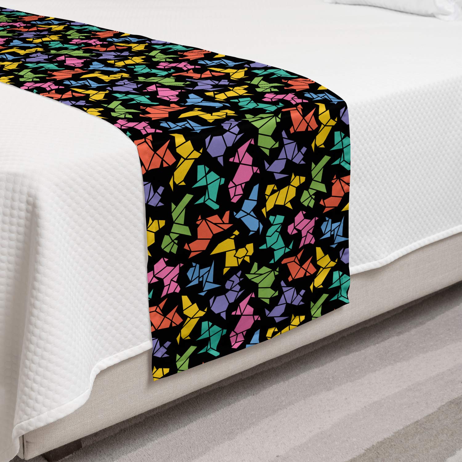 Ambesonne Abstract Origami Dog Bed Runner - Vibrant Geometric Animal Design Decorative Bedding Scarf for Home, Hotel & Guest Room - Multicolor Accent Piece for Pet Lovers' Bedroom Decor