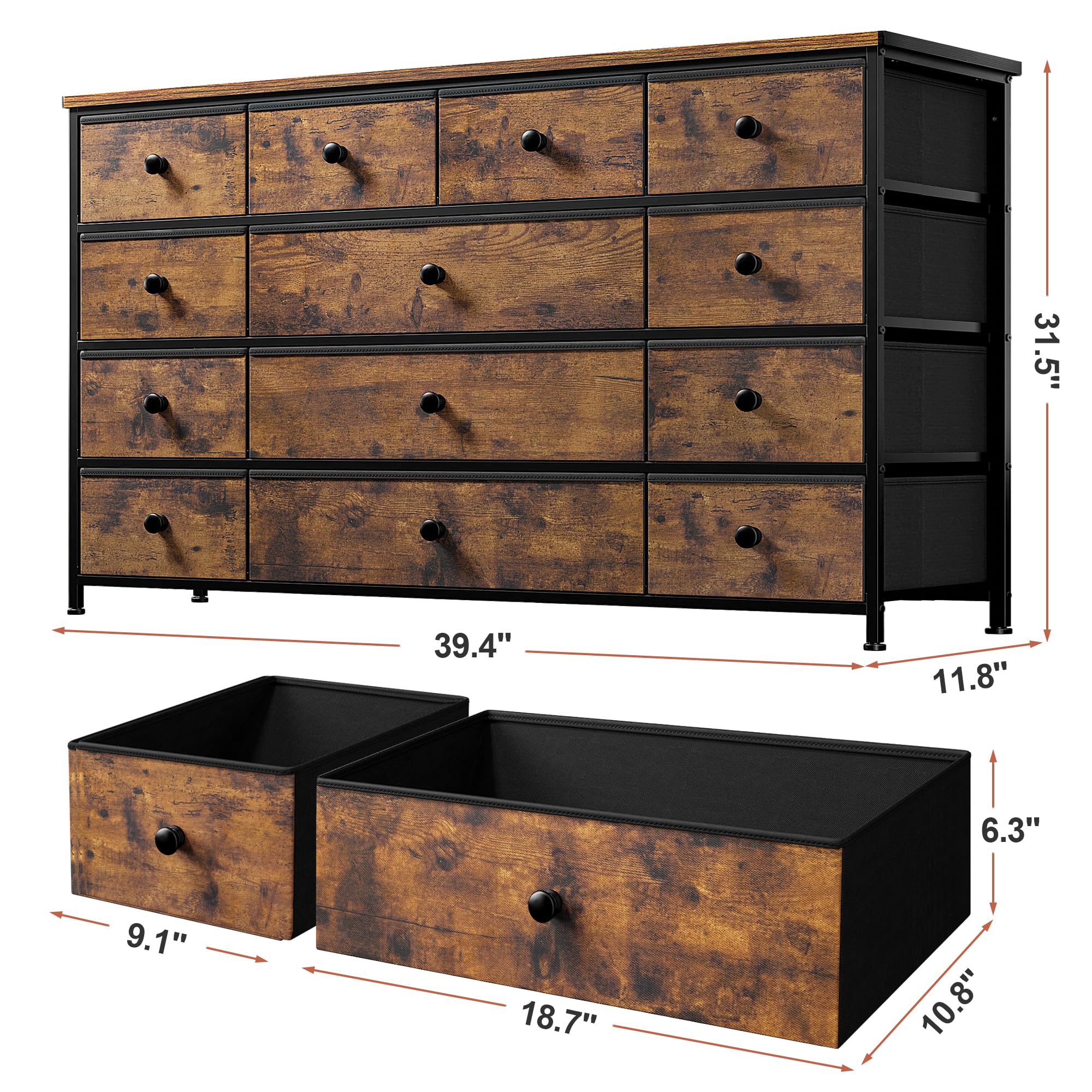 Brown Dresser for Bedroom with 13 Storage Drawers - 55