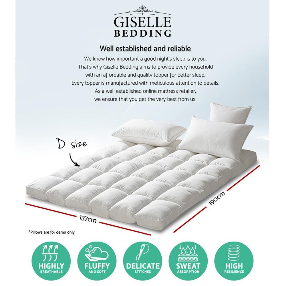 Double Mattress Topper Pillowtop - 1000GSM Ultra Soft Microfiber Filling for Enhanced Comfort | Breathable & Hypoallergenic Mattress Protector | Perfect for Guest Beds, Dorm Rooms & Master Bedrooms