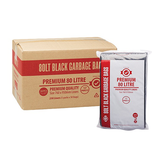 Premium Heavy Duty 80Lt Black Trash Bags - Extra Thick Garbage Bags for Kitchen, Office & Outdoor Use
