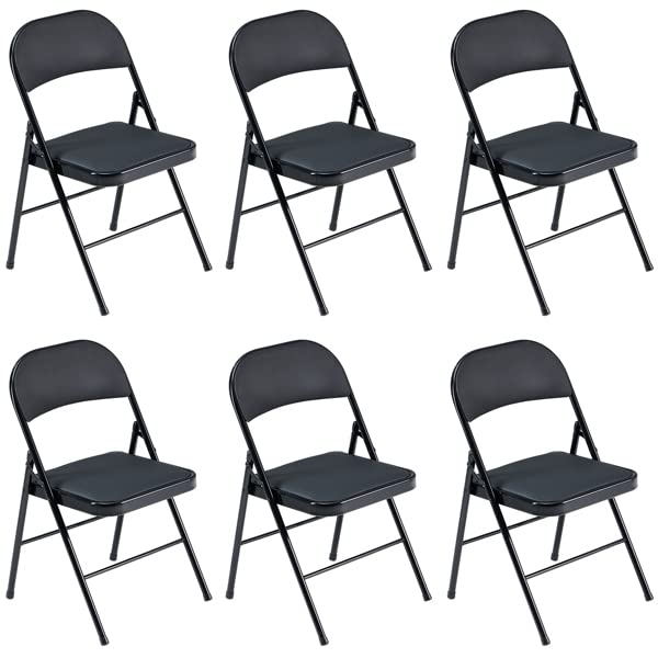 6 Pack Black Folding Chairs with Padded Seats - Heavy Duty Steel Frame Stackable Chairs for Wedding, Party, Office & Outdoor Events - 330lbs Capacity - Perfect for Home, Banquet Halls and Backyard Gatherings
