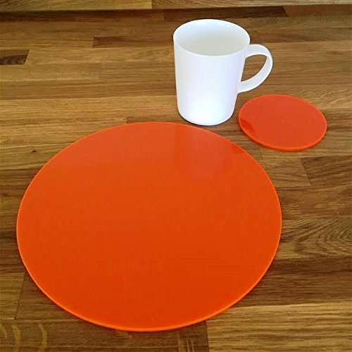 Orange Round Placemat and Coaster Set - 4 Piece Large Dining Table Mats for Kitchen, Dining Room, and Party Decor - Non-Slip Heat Resistant Home Accessories
