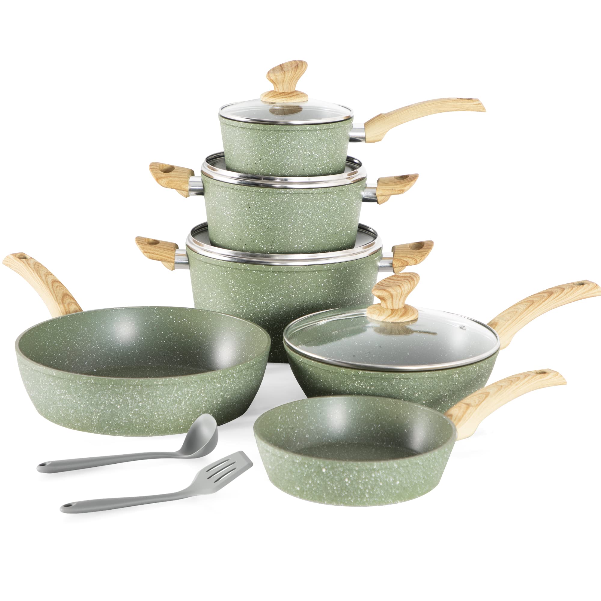 Kitchen Academy 12-Piece Induction Cookware Set - Nonstick Granite Pots and Pans for Gas & Electric Stoves | Perfect for Home Cooking, Meal Prep & Family Dinners