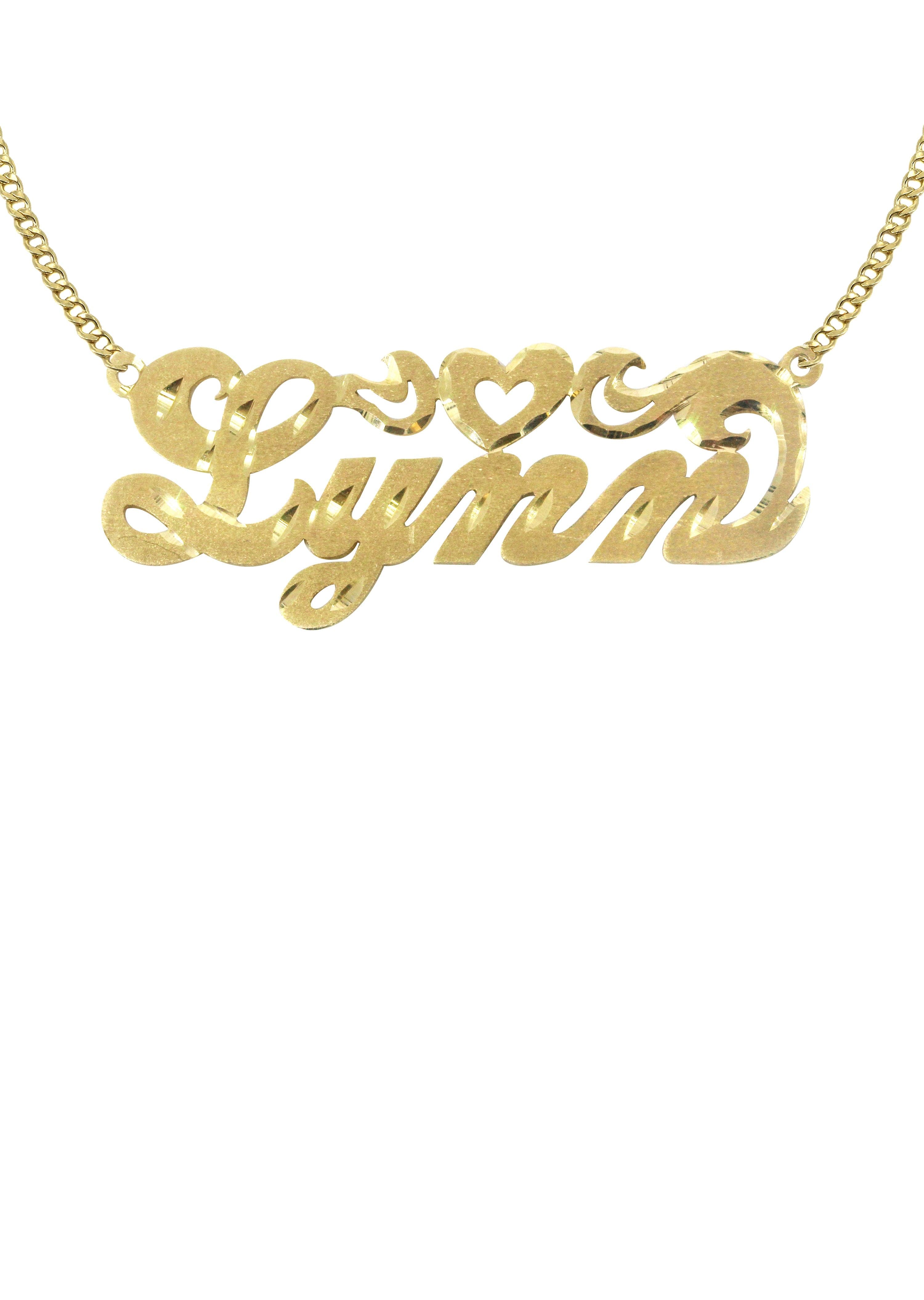 14K Gold Diamond Cut Heart Name Plate Necklace - Personalized Custom Name Jewelry for Women | Perfect Gift for Valentine's Day, Anniversary & Birthday