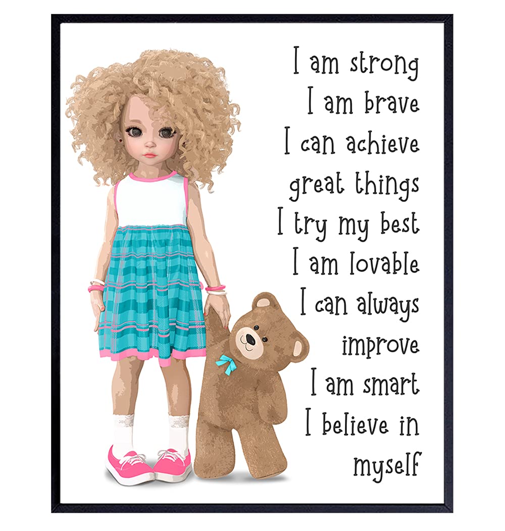 Girls Wall Decor - Inspirational Wall Art for Kids, Positive Affirmations & Quotes - Perfect for Little Girl Bedroom & Toddler Room Decor - Motivational Nursery Decor for Daily Encouragement