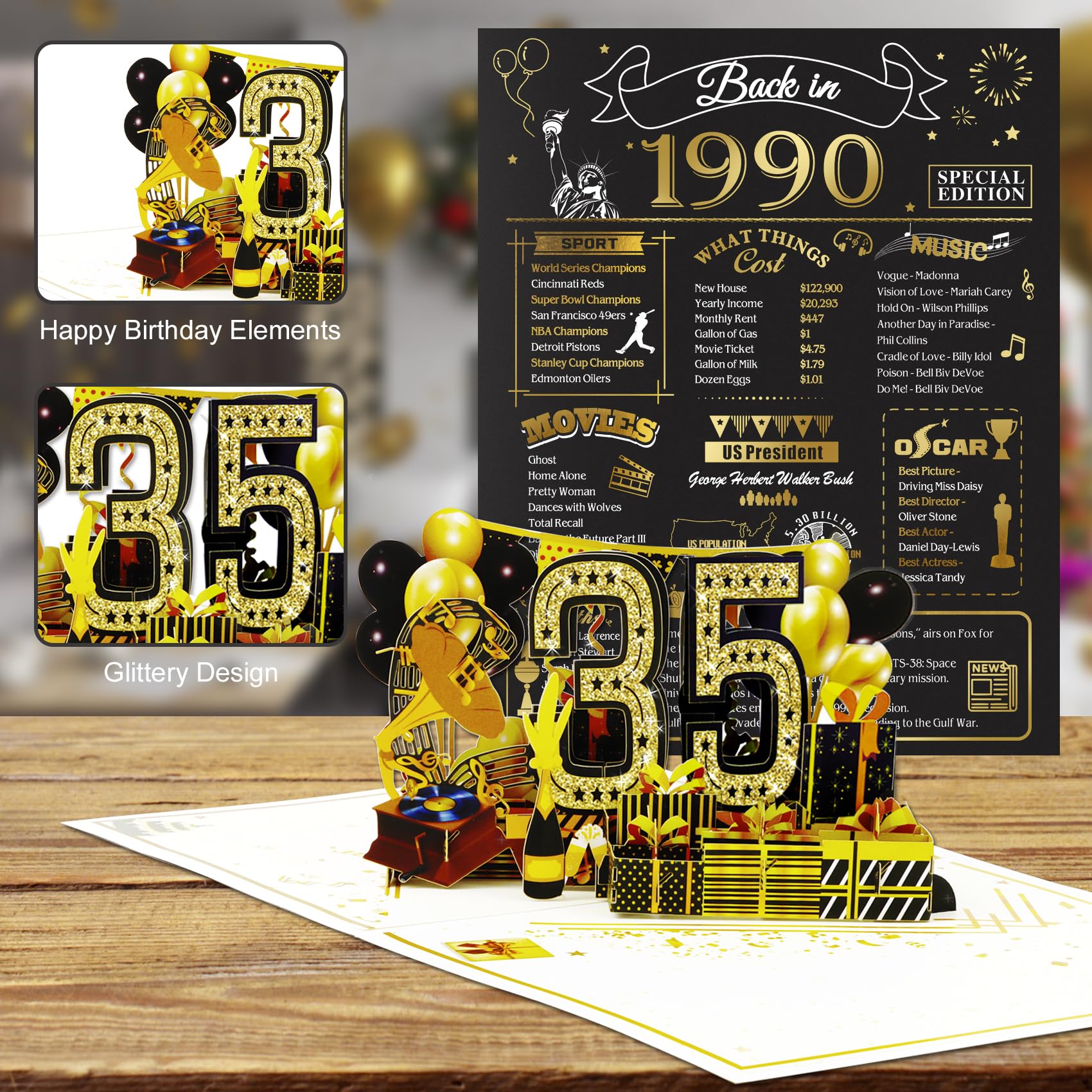3D Pop Up 35th Birthday Card for Men & Women - Funny 1990 Themed Gift for Him or Her - Perfect for 35 Year Old Birthday Decorations & Party Supplies - Great for Milestone Celebrations, Office Gifts & Surprise Parties