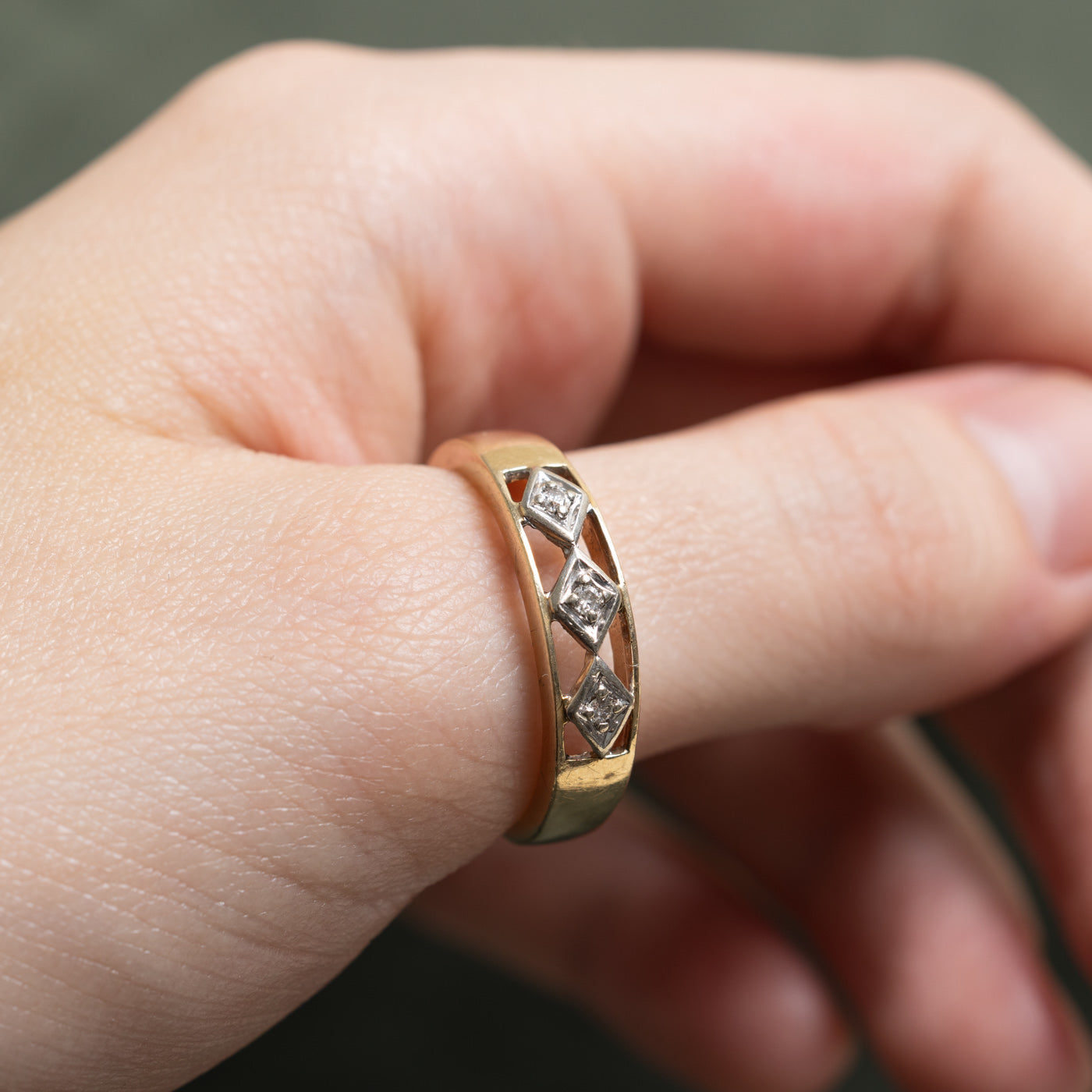 10K White Gold Three Stone Diamond Rhombus Open Work Ring | 0.05ctw | Size 10.5 | Elegant Wedding Band, Anniversary Gift, Engagement Jewelry for Women