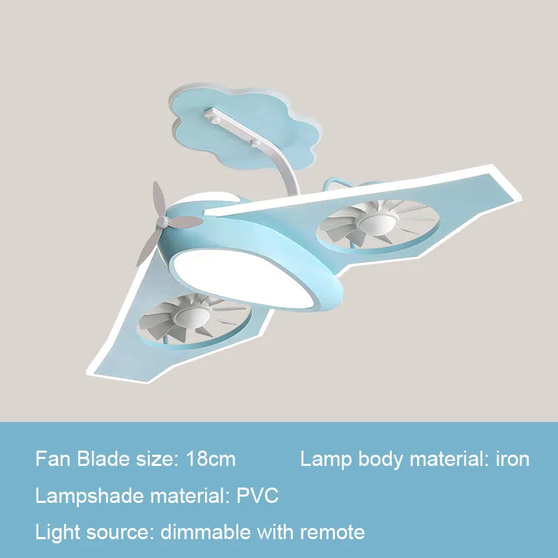 Kids Airplane Ceiling Fan Light - Remote Control LED Night Light for Children's Bedroom & Nursery Decor