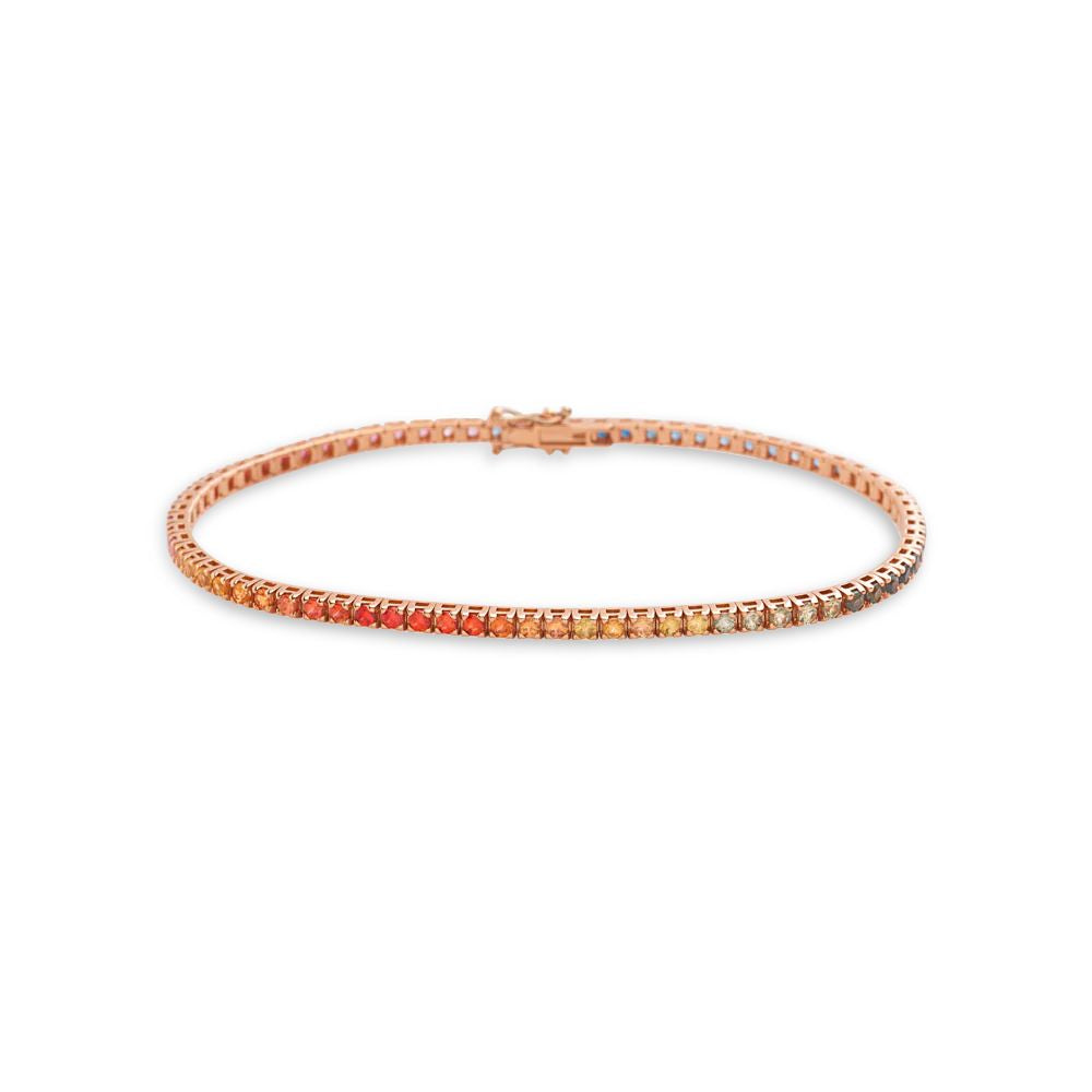 Exquisite 18K Gold Multicolor Sapphire Tennis Bracelet (3.50 ct) - 4 Prong Secure Setting | Handcrafted in Italy | Perfect for Weddings, Anniversaries & Special Occasions