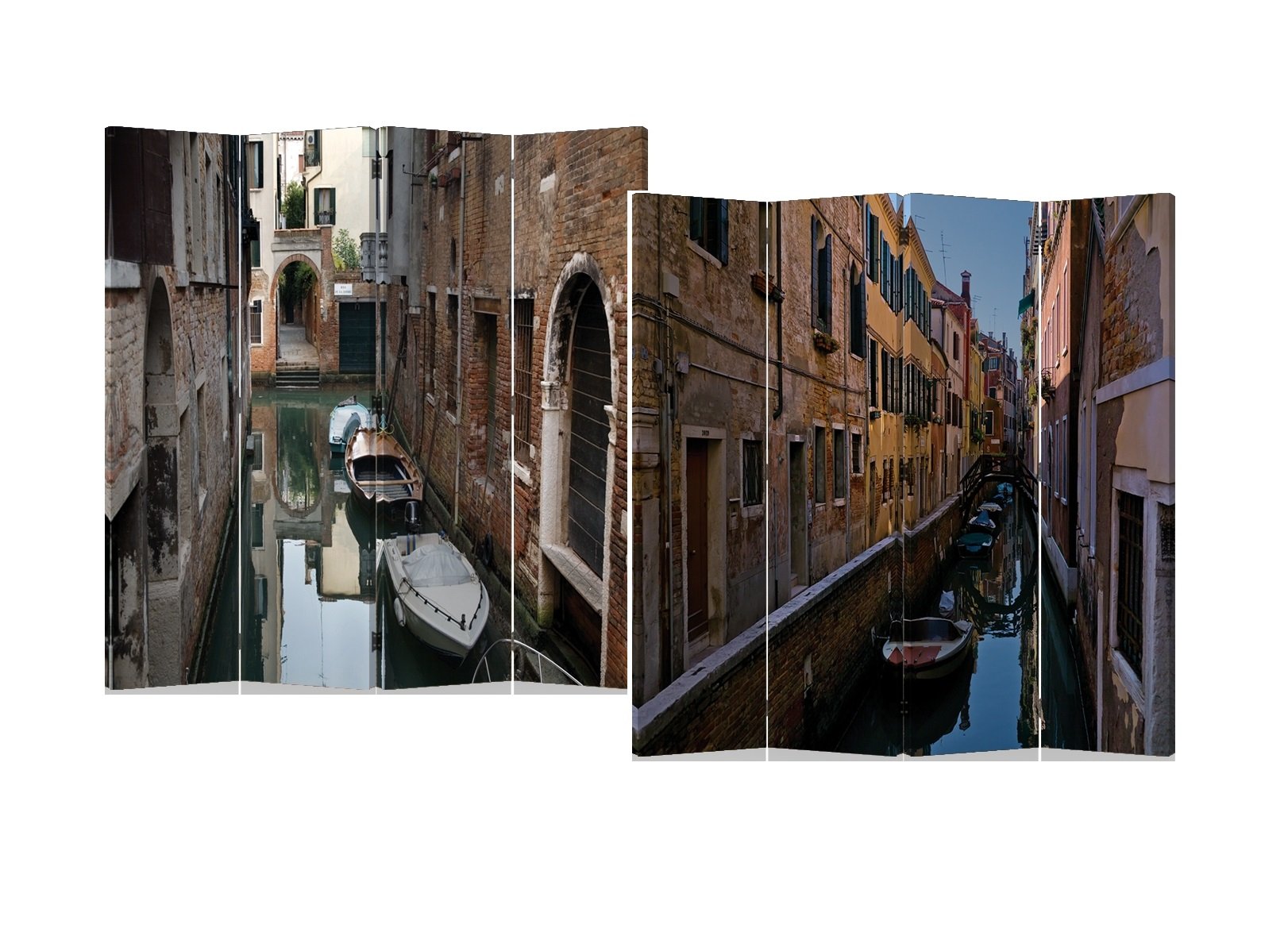 Roundhill Furniture 4-Panel Double Sided Painted Canvas Room Divider Screen - Handcrafted Venice Water Street Design for Home & Office Privacy - Perfect for Living Rooms, Bedrooms, Studios and Event Spaces