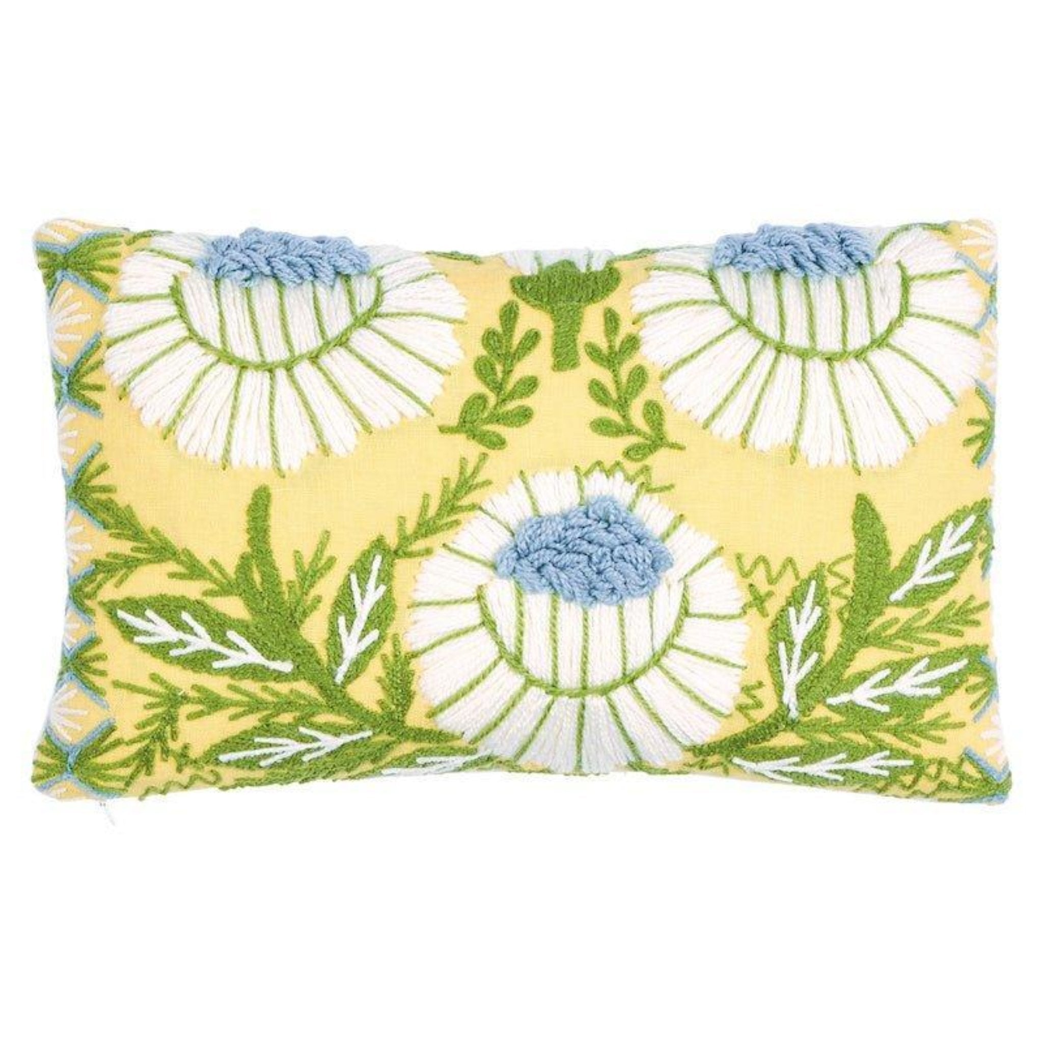 Buttercup Yellow Marguerite Floral Embroidered Lumbar Throw Pillow - Decorative Cushion for Sofa, Bed & Home Decor - Perfect for Living Room, Bedroom & Nursery Accents