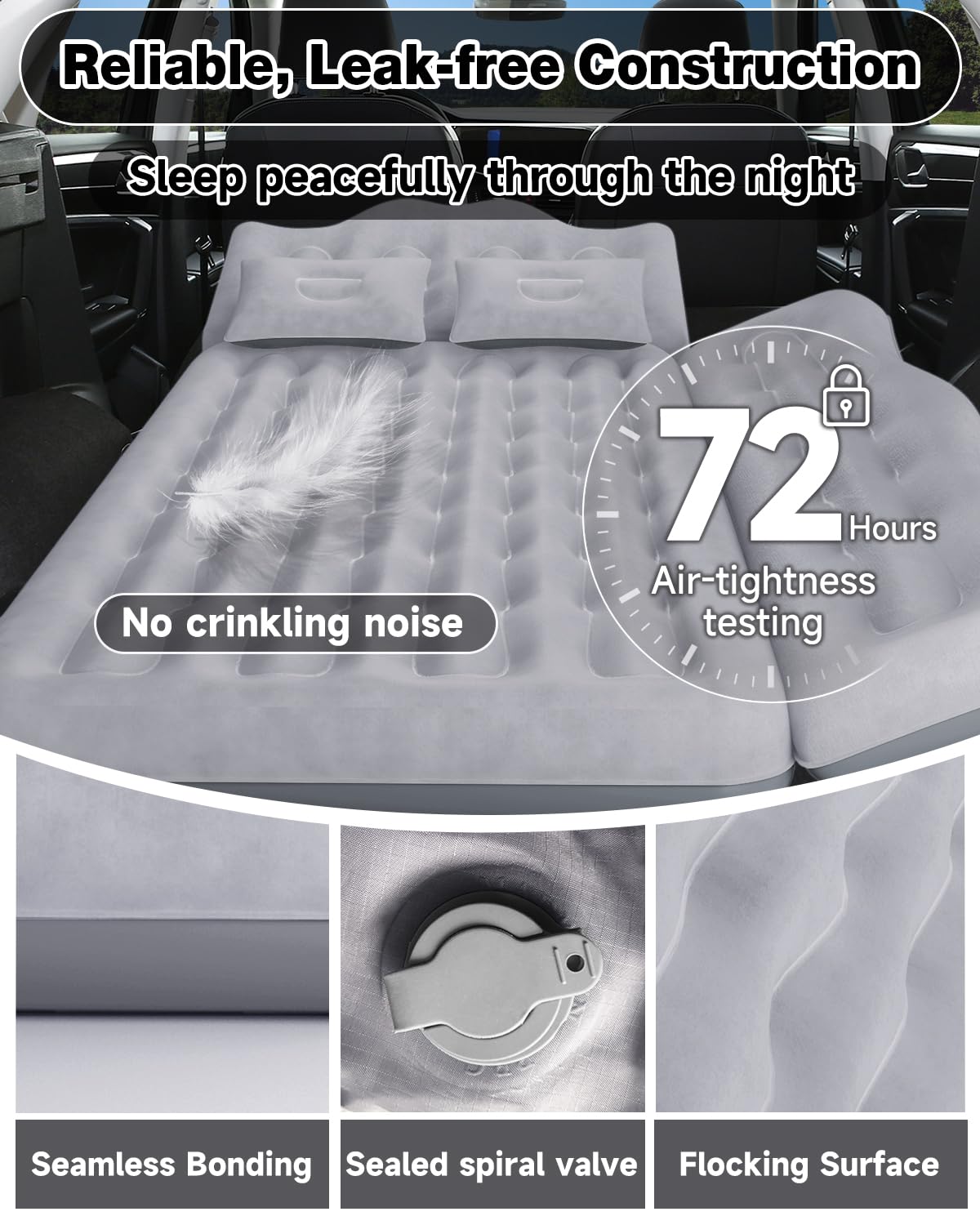 Inflatable SUV Car Air Mattress Bed with Pump & Pillows - Portable Camping Sleeping Pad for Truck, Van Rear & Backseat - Perfect for Road Trips, Camping & Outdoor Adventures