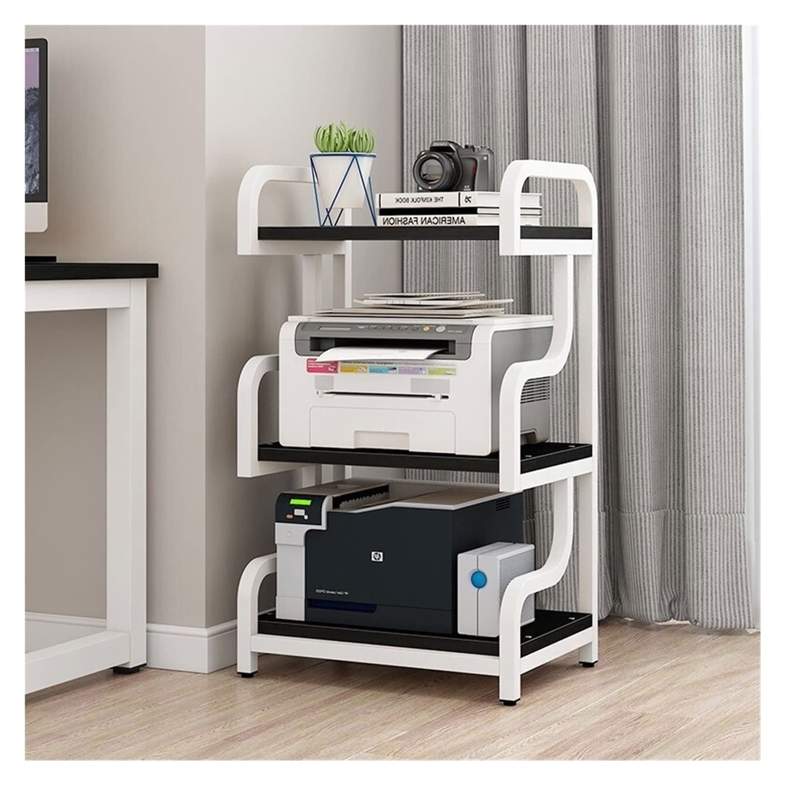 Heavy-Duty 3-Tier Printer Stand with File Organizer - Floor-to-Ceiling Copier Shelf for Home & Office - Space-Saving Corner Storage Solution for Printers, Office Supplies & Documents (Color: Dark Brown) - Perfect for Small Offices, Home Workspaces & Clutter-Free Organization