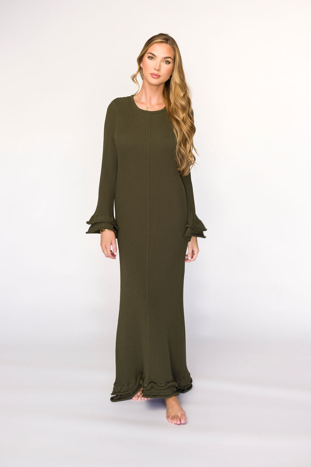 Arlet Olive Green Maternity Dress - Bump Friendly & Comfortable for Pregnancy, Nursing, and Special Occasions