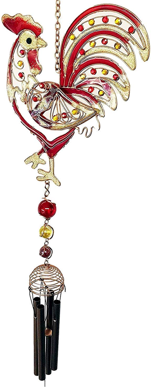 Gem Rooster Copper Wind Chime - Relaxing Garden Decor for Patio