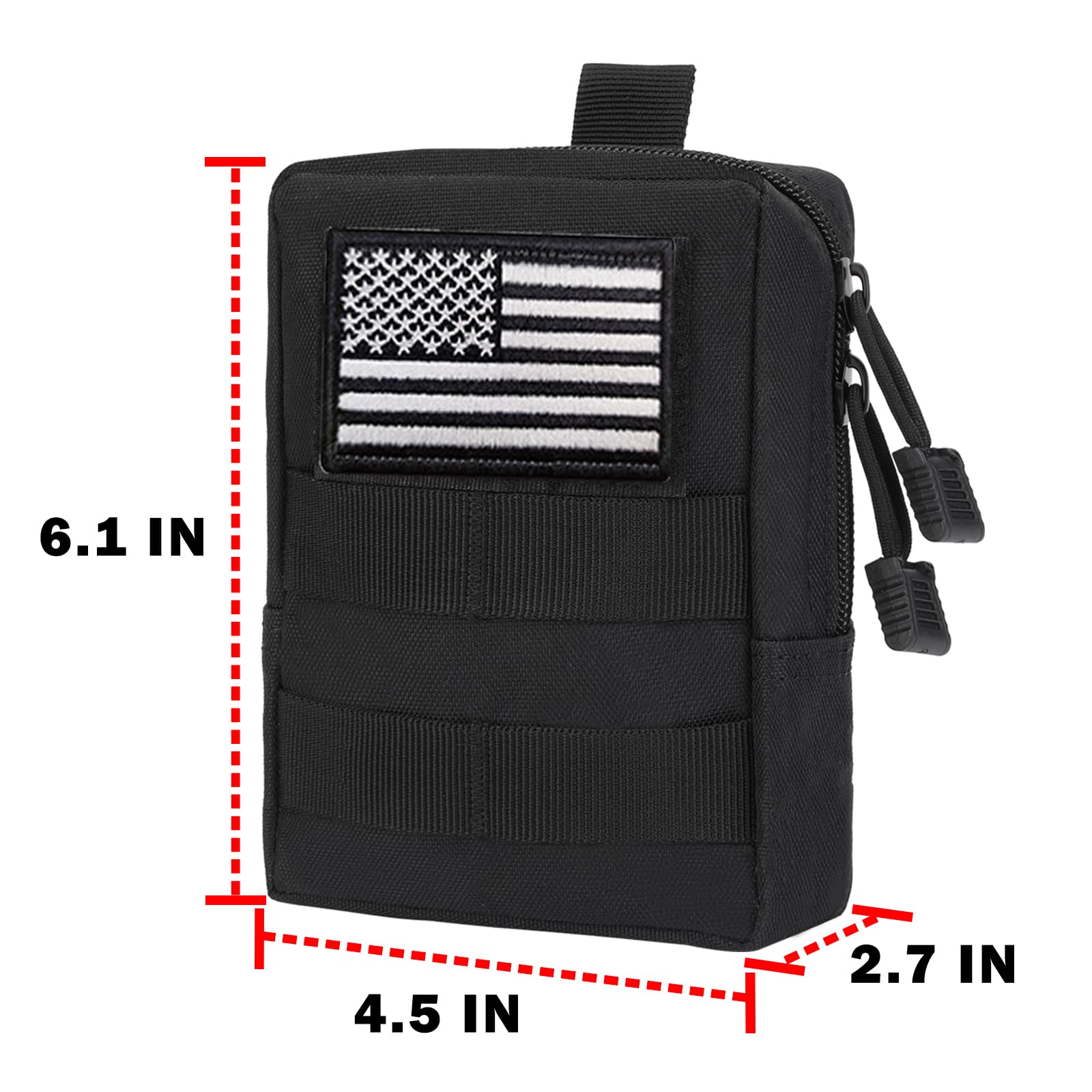 Tactical MOLLE Utility Pouch - Medical EDC Admin Pouch with US Flag Patch, Web Dominator & Elastic Strings - Perfect for EMT, First Aid, Camping & Outdoor Gear Organization