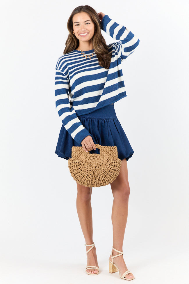 Navy Blue Lightweight Striped Sweater for Women - Soft & Comfortable Pullover - Perfect for Casual Outfits, Layering, and Fall Fashion