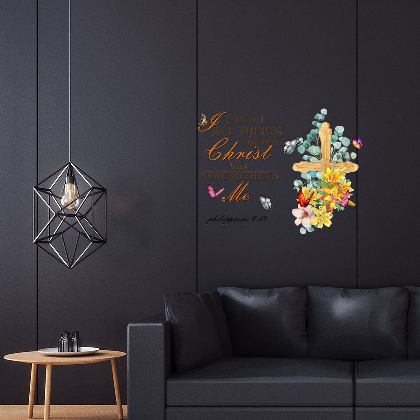 Custom Inspirational Wall Decal - 'I Can Do All Things Through Christ' Bible Verse with Lily Flower & Cross Design - 22 Inch Religious Wall Stickers for Bedroom, Living Room, Office - Perfect for Christian Home Decor & Gift Giving