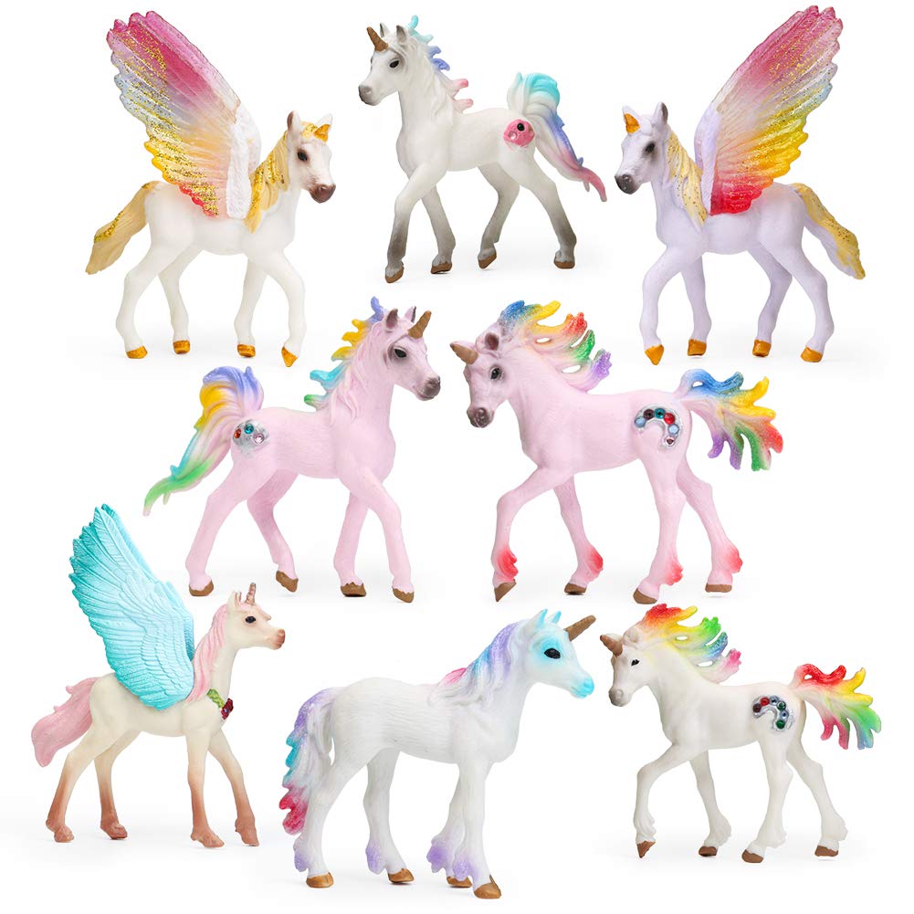 UANDME 8-Piece Unicorn Toy Figurine Set - Colorful Unicorn Cake Toppers for Birthday Parties, Kids Room Decor & Imaginative Play - Perfect for Girls' Birthday Cakes, Baby Showers & Fantasy Playtime